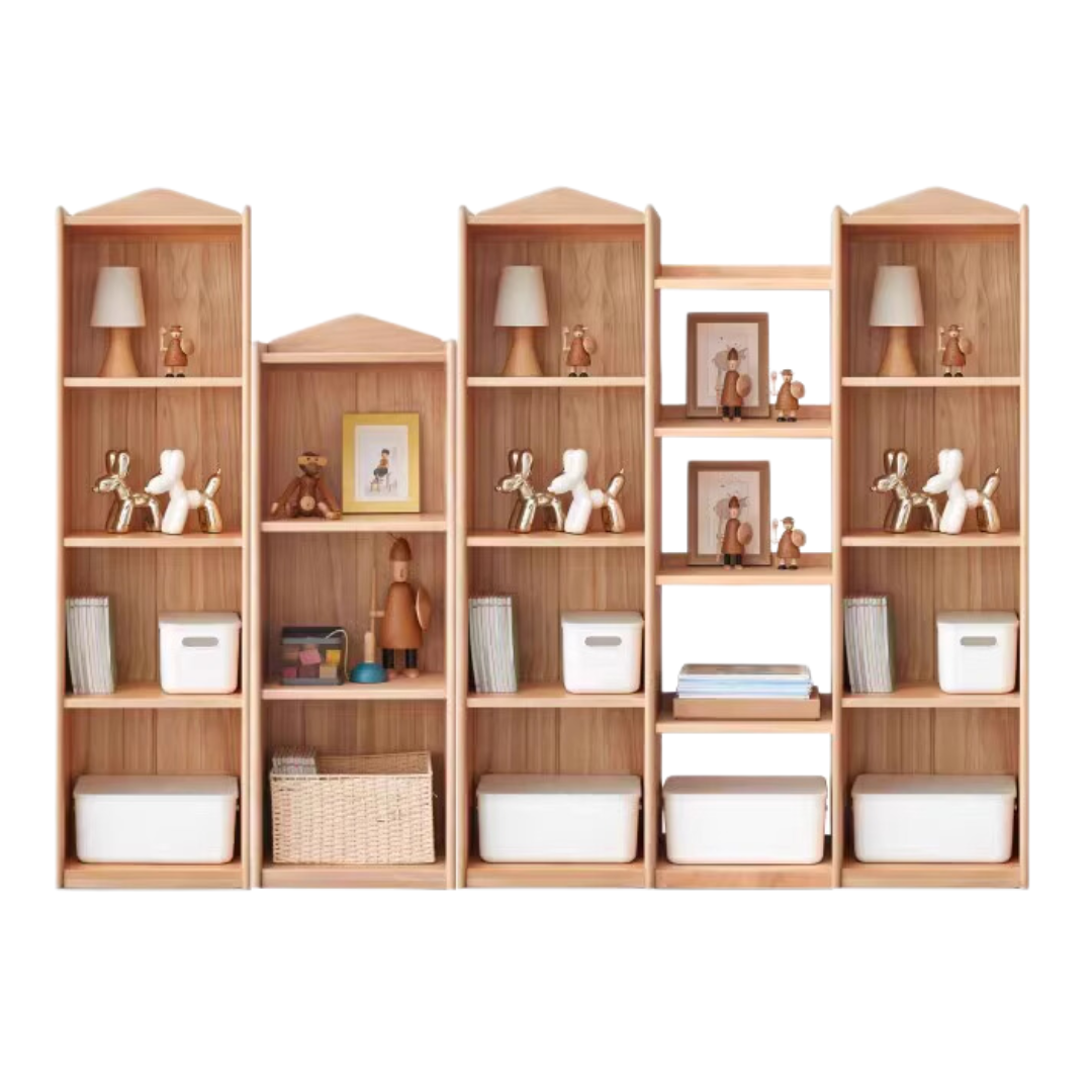 Beech Solid Wood Combination Bookshelf, Cabinet