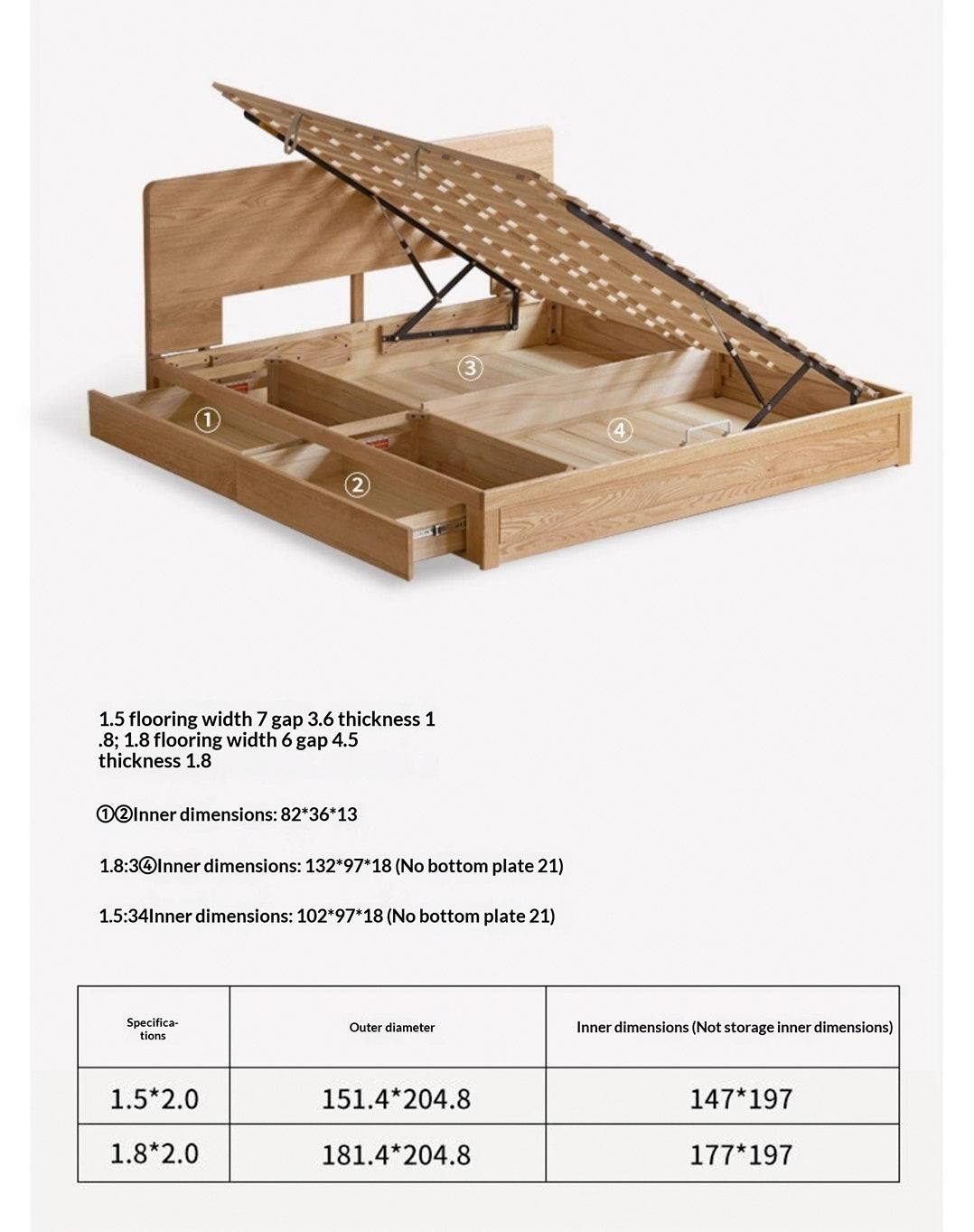 Oak, Ash, Rubberwood Solid Wood Box Bed, Platform Box Bed, Headboard-Free Bed