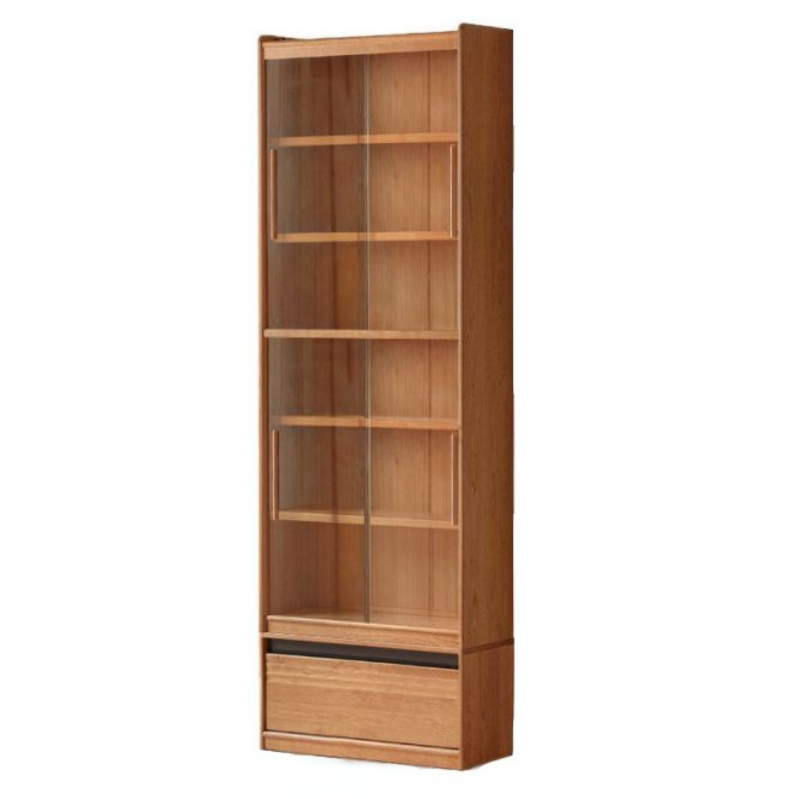 Cherry Solid Wood Bookcase with Wall Integration and Floor Storage Cabinet