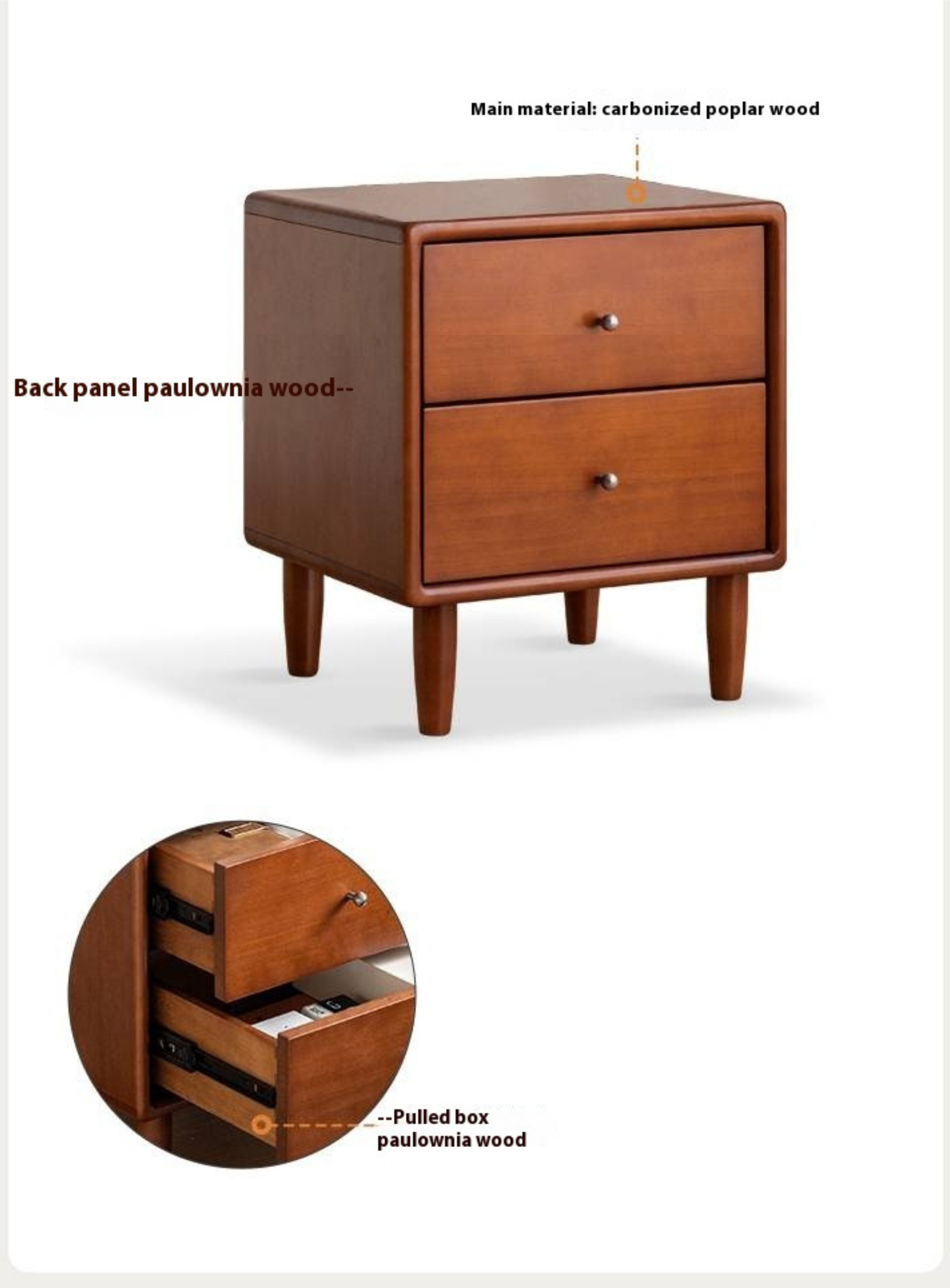 Poplar Solid Wood Antique Style Nightstand.