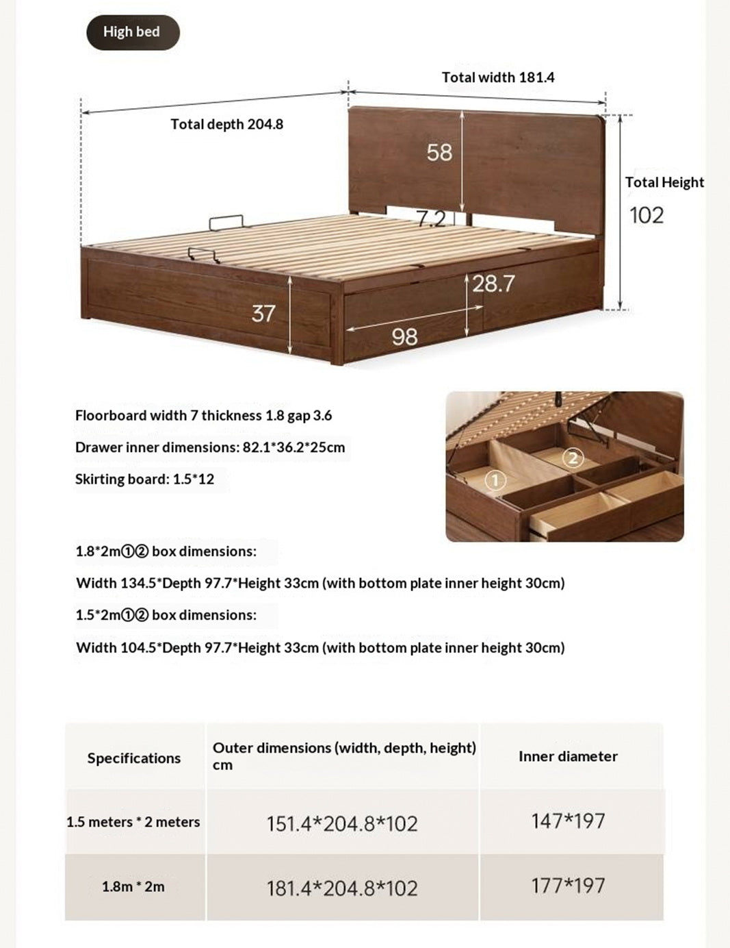 Oak Solid Wood Box Bed, Platform Box Bed, Headboard-Free Bed – Modern Minimalist Style