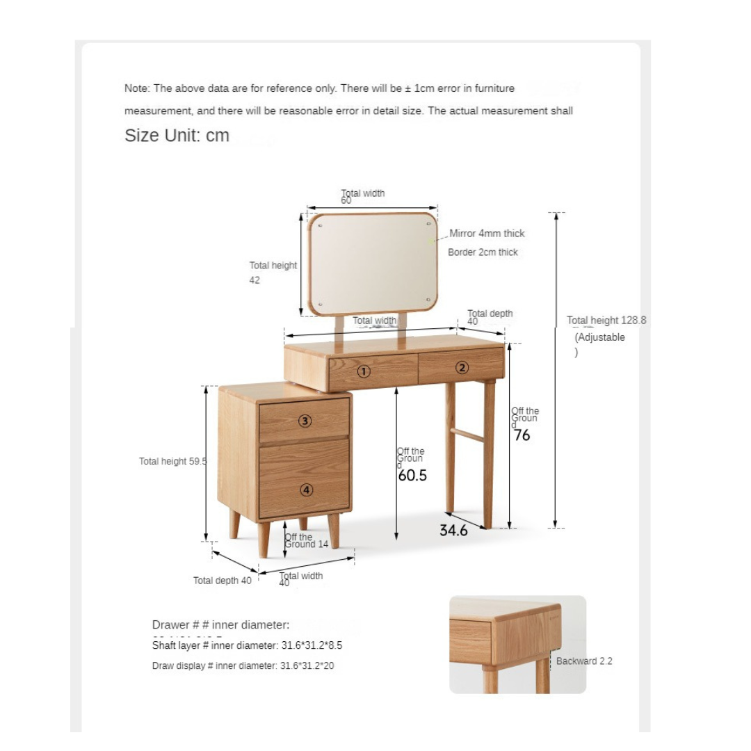 Solid Rubberwood, Oak, Beech Solid Wood Retractable Dressing Table Modern.