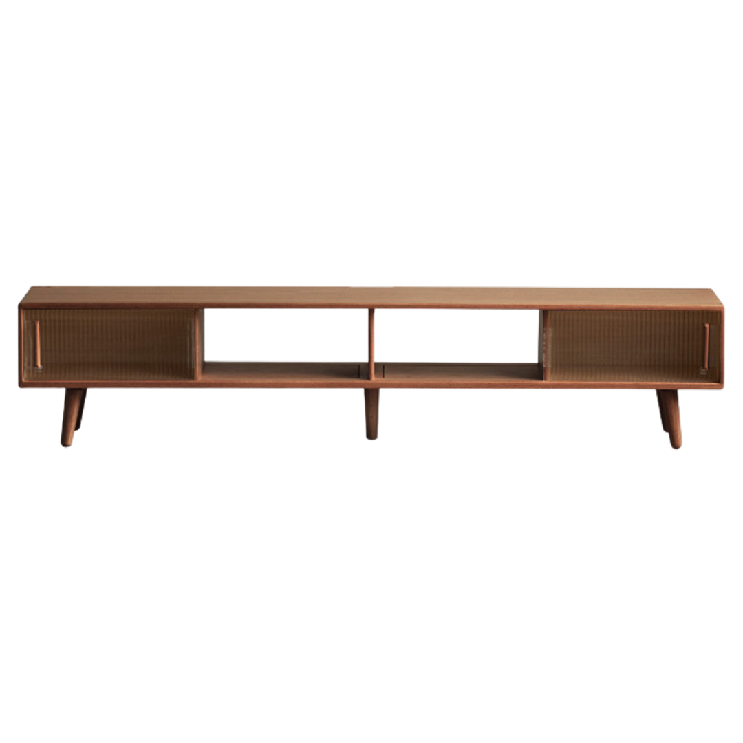 Oak, Rubber Solid wood TV Stand Glass Sliding Door