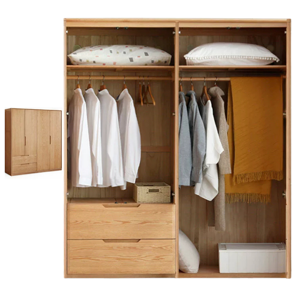 Ash Solid Wood Modular Wardrobe Closet System with Vertical Groove Pulls
