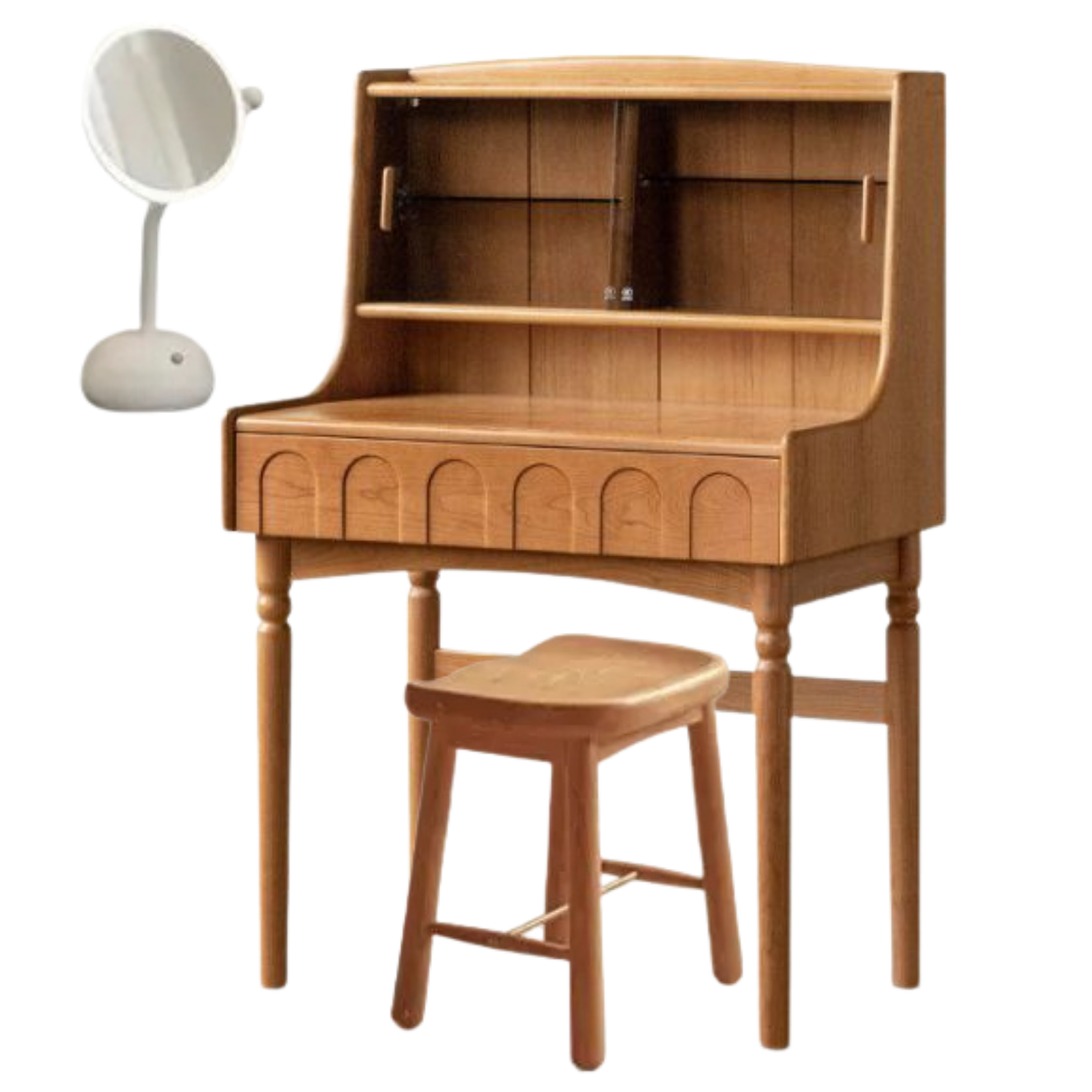 Cherry Solid Wood French Retro Vanity Table with Light