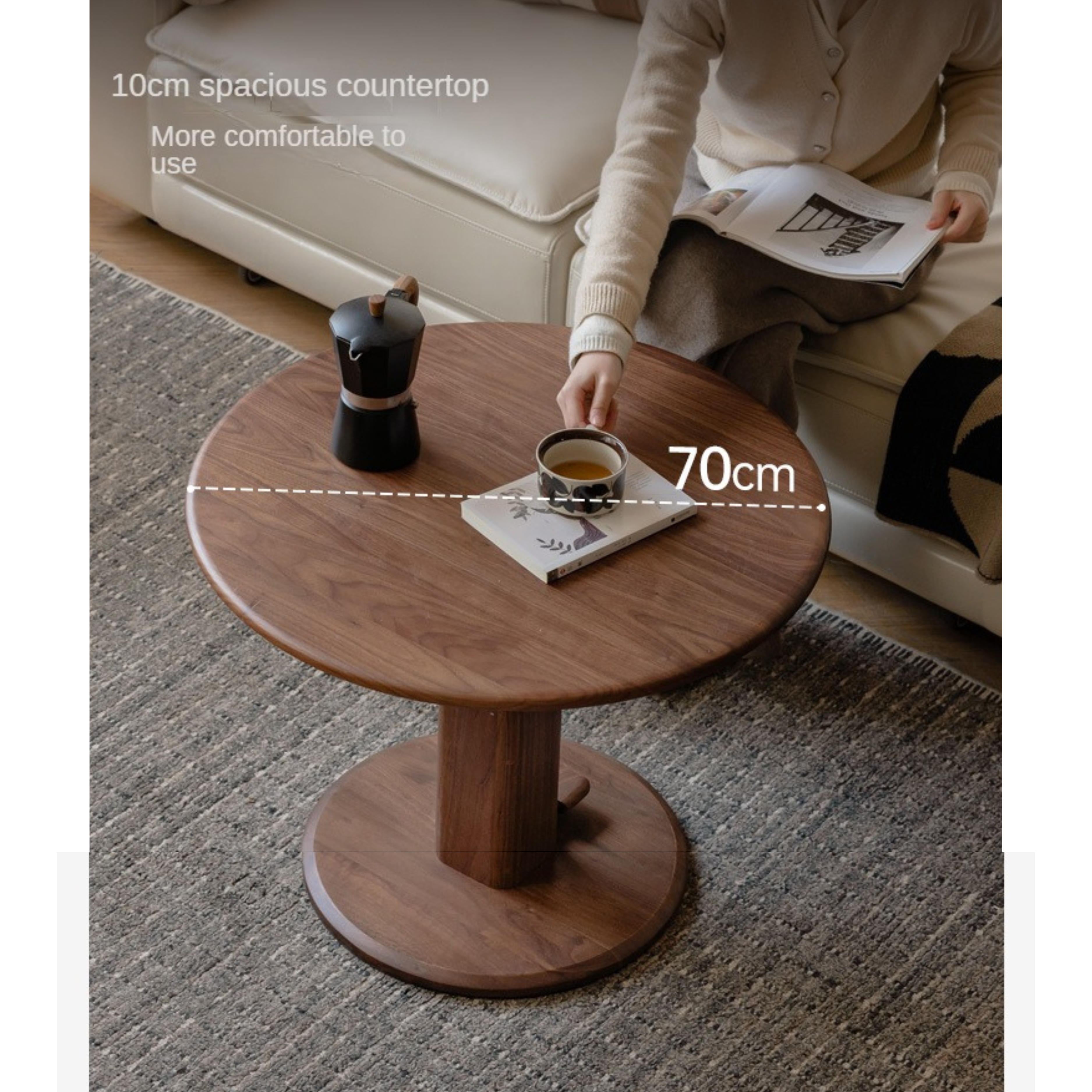 Black Walnut, Golden Sandalwood, Oak Round Solid Wood Coffee Table