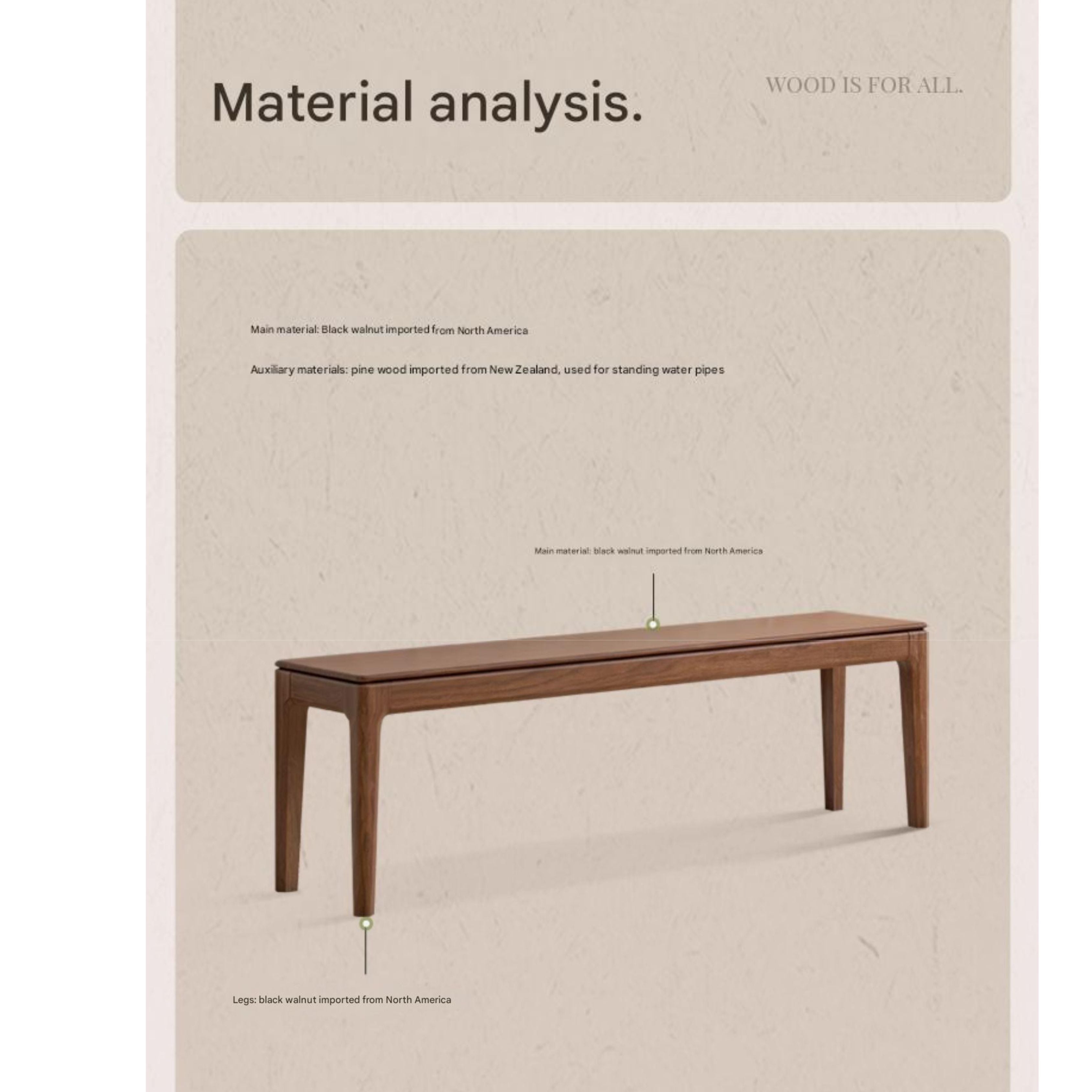 Black Walnut Solid Wood Nordic Long Bench