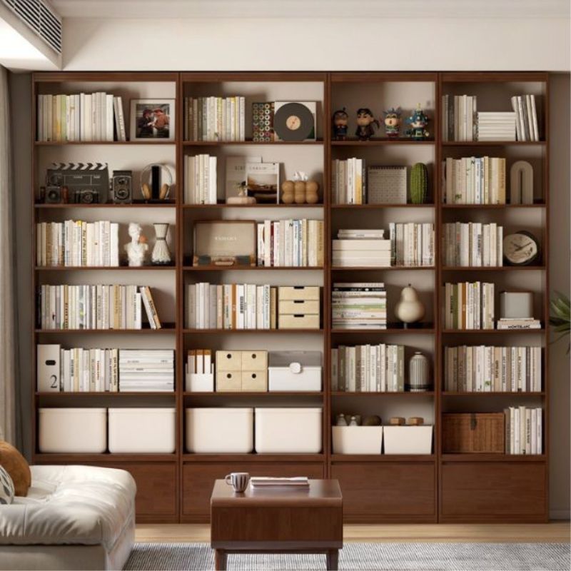 Rubber solid wood bookshelf floor rack storage cabinet.