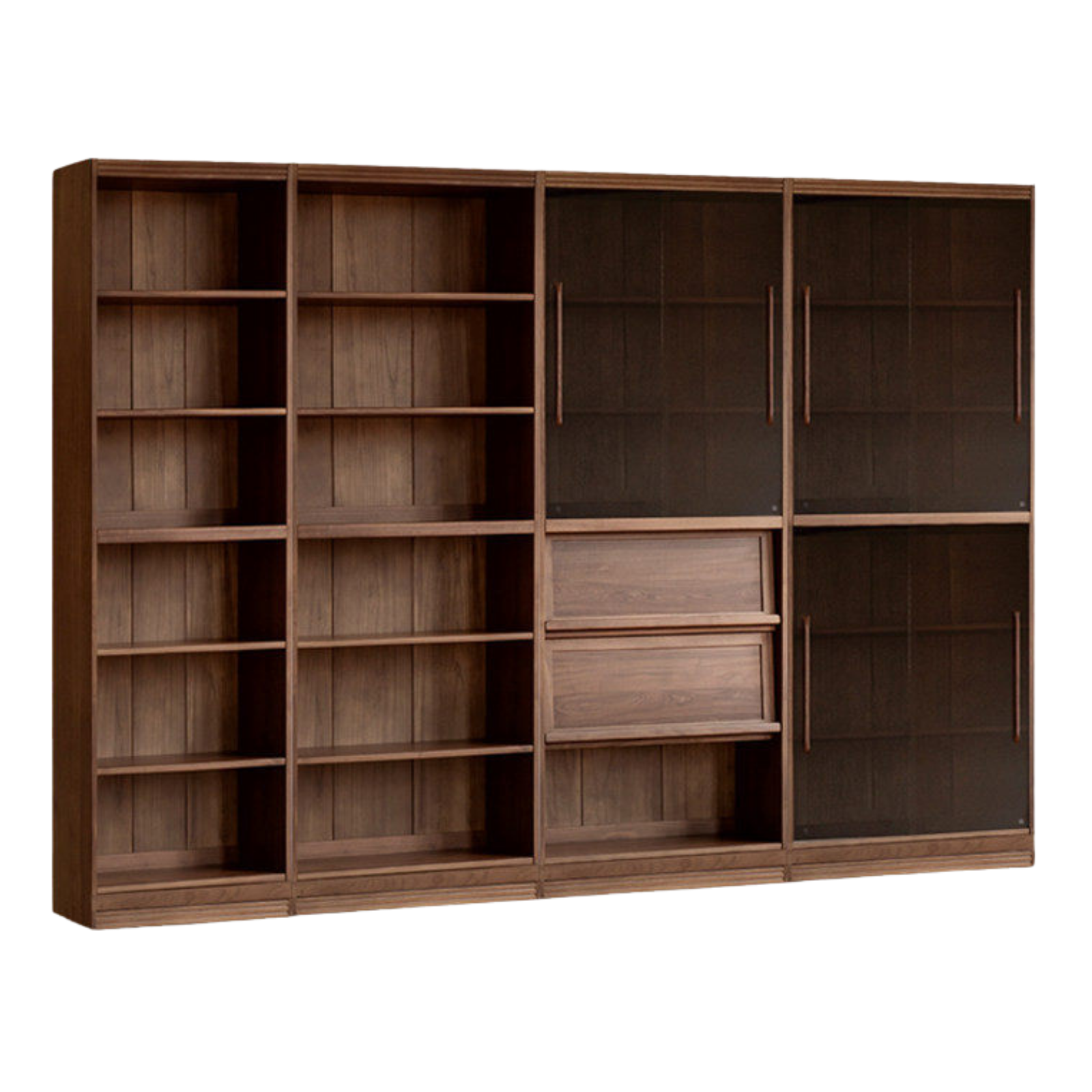 Black Walnut, Sandalwood Solid Wood Light Luxury Combined Bookshelf With Seat