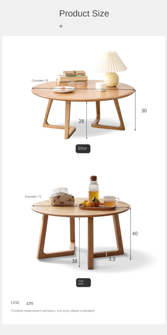 Oak, Beech Solid Wood Round Coffee Table