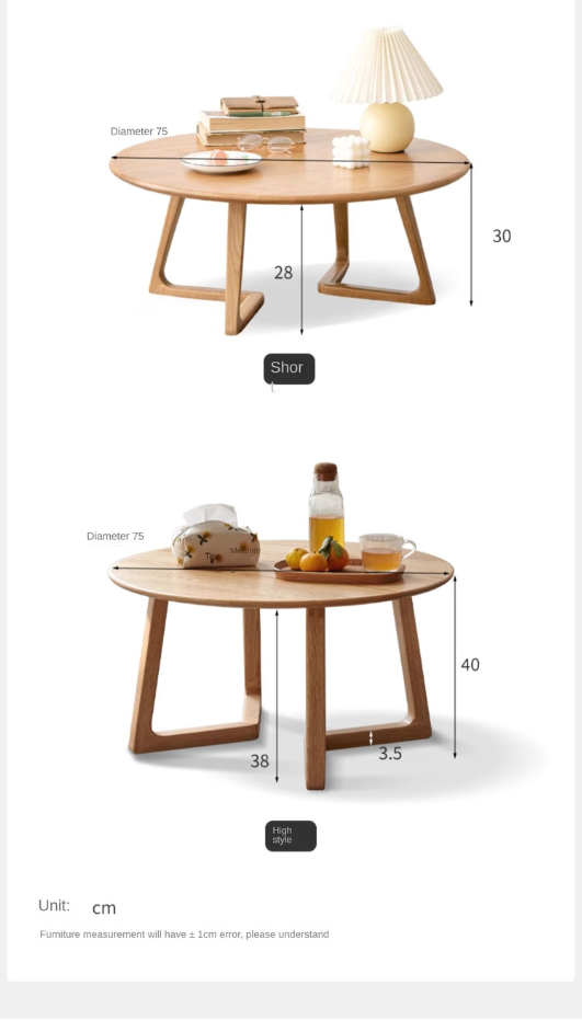 Oak, Beech Solid Wood Round Coffee Table