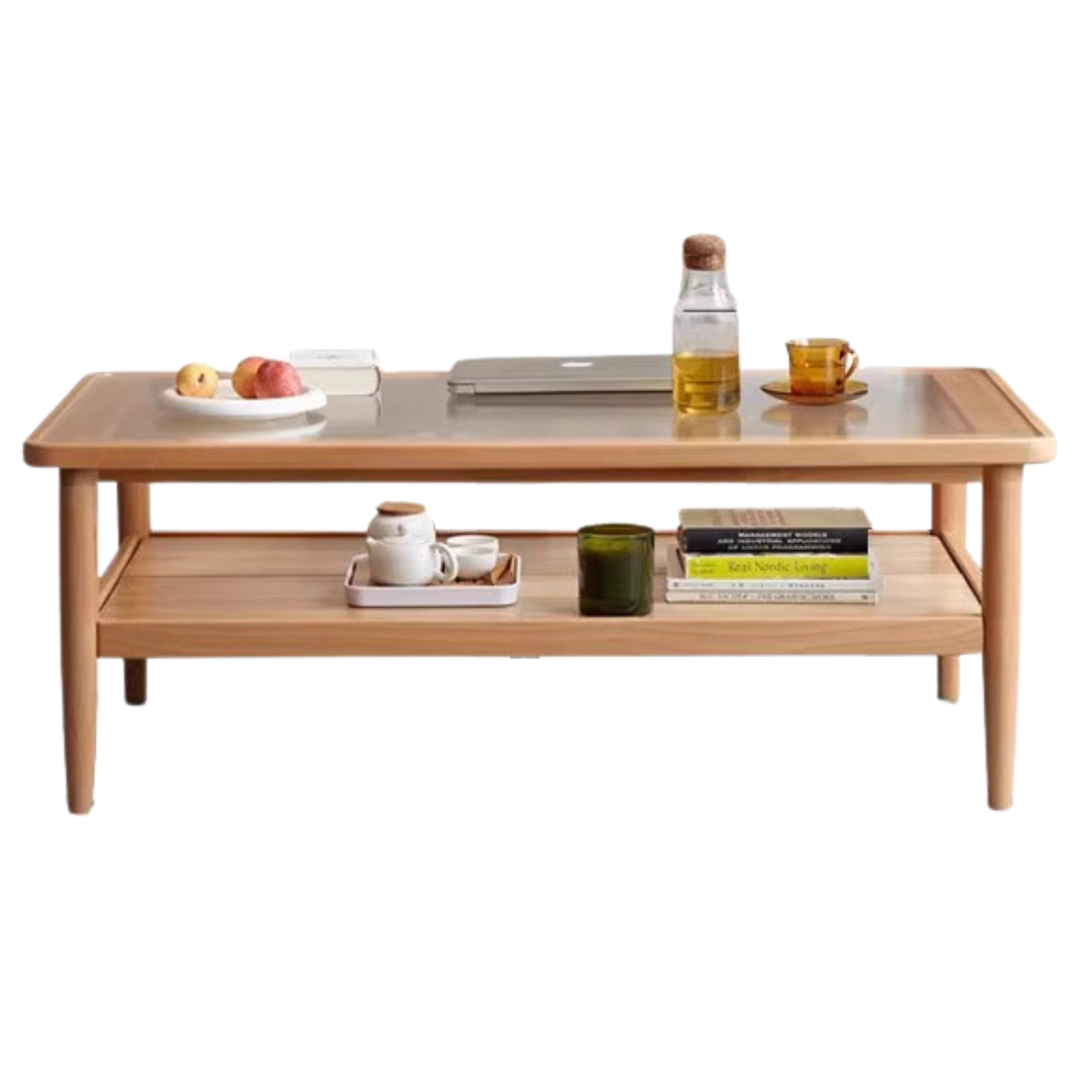 Beech Solid Wood Glass Coffee Table Nordic