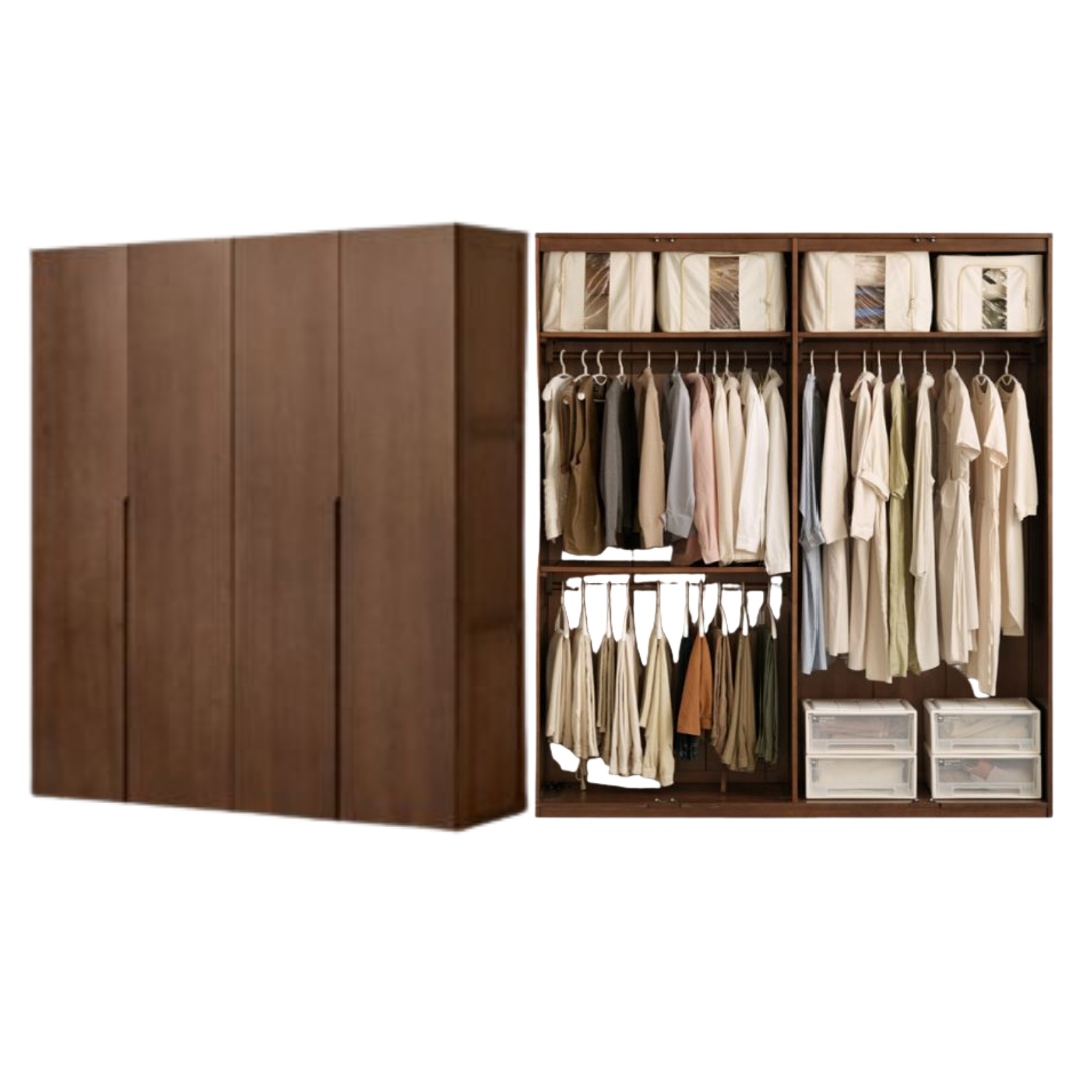 Black Walnut, Sandalwood Solid Wood Modern Style Wardrobe
