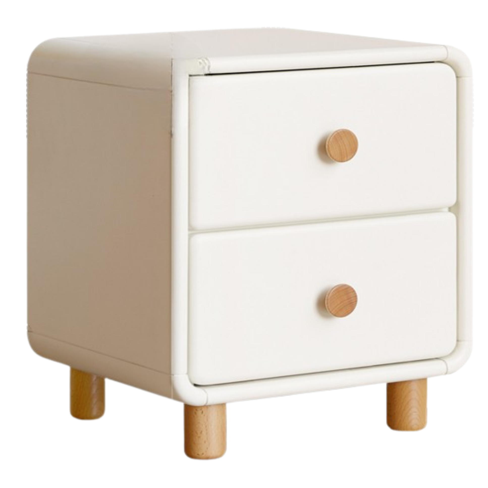 Solid Rubberwood Nightstand Cream Style White Cabinet.