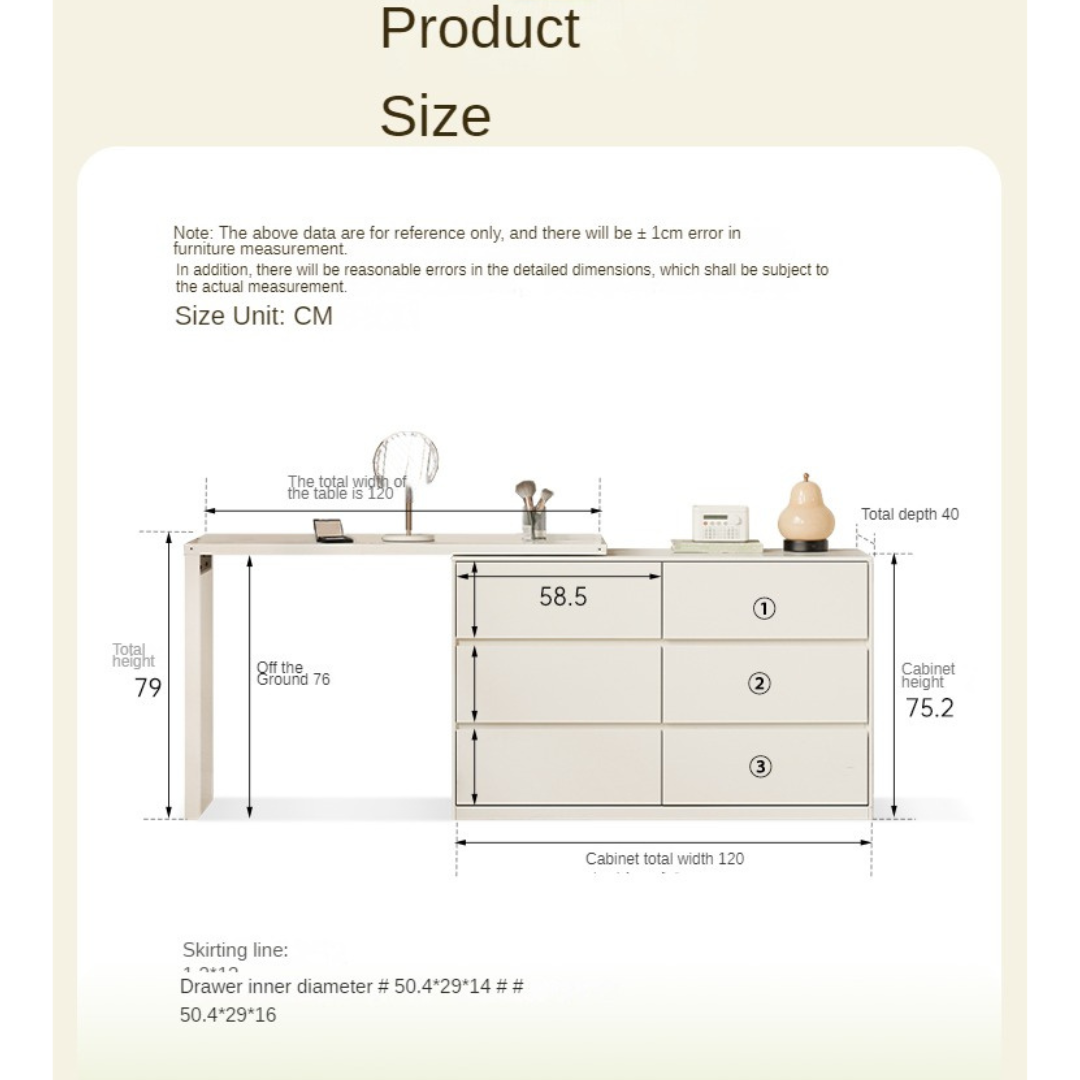 Solid Rubberwood Cream Style Vanity Table Integrated Drawer.