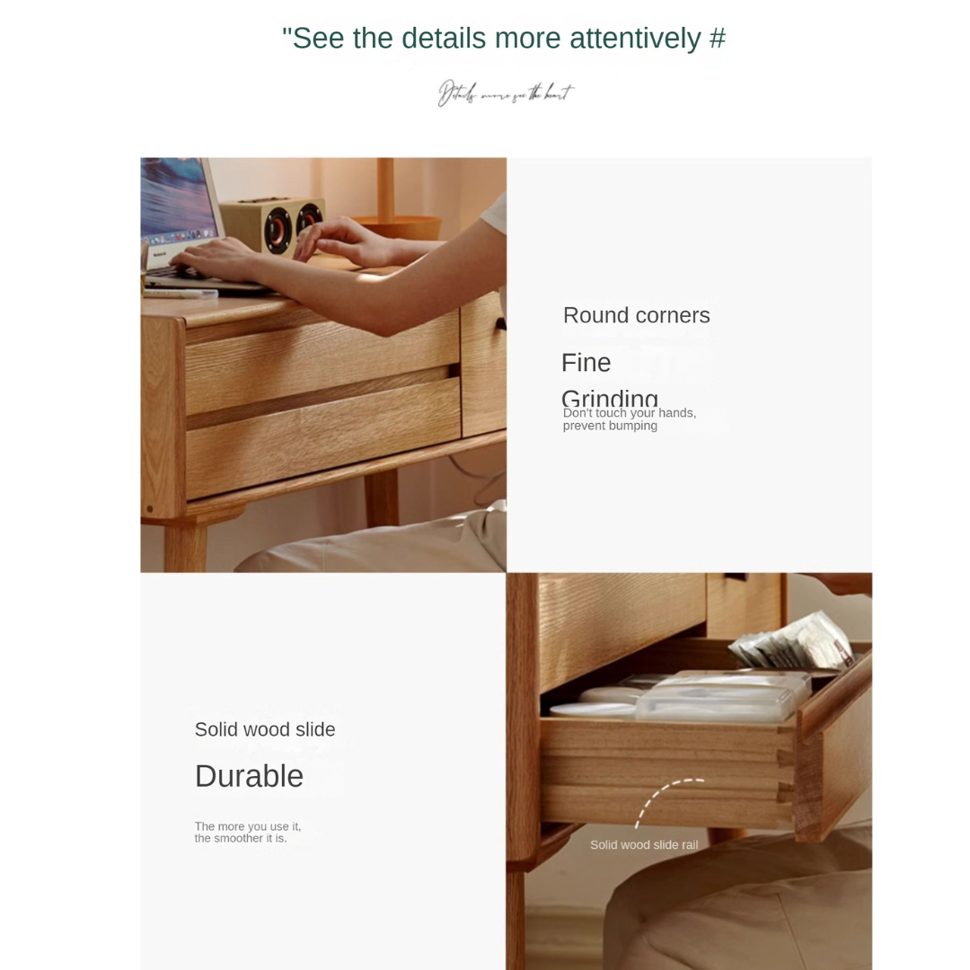 Oak Solid Wood, Solid RubberWood Vanity Table Mirror LED Touch Light.