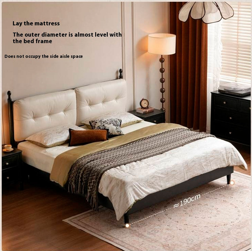 Leather Soft Bed French Retro Style