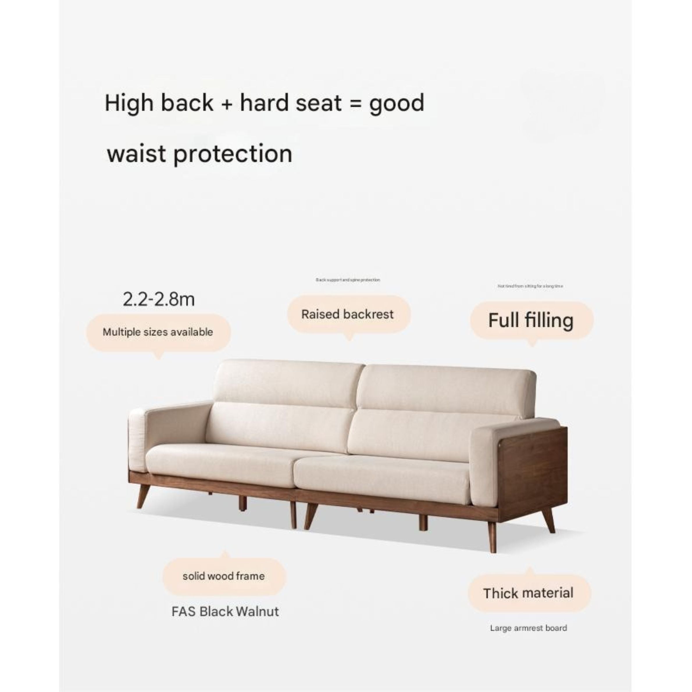 Black Walnut, Oak, Ash Solid Wood fabric sofa high back