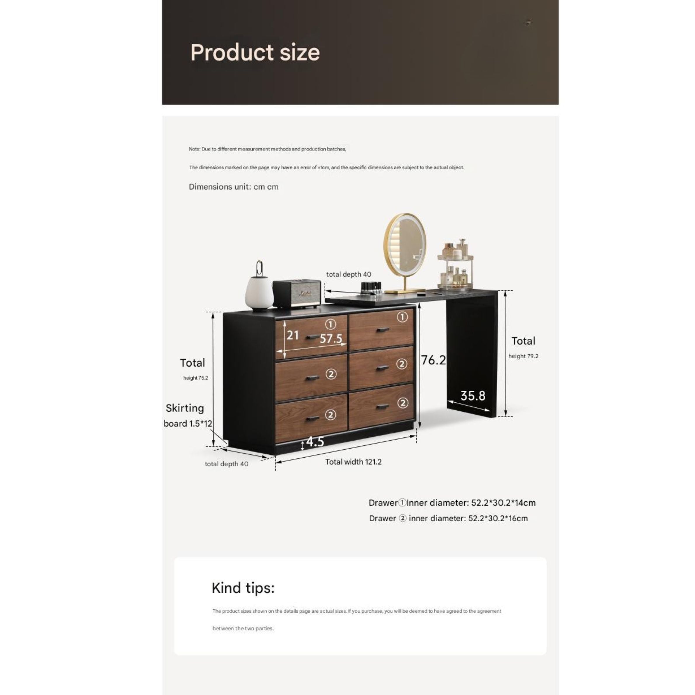 Black Walnut, Oak Solid Wood Italian Light Luxury Dressing Table.