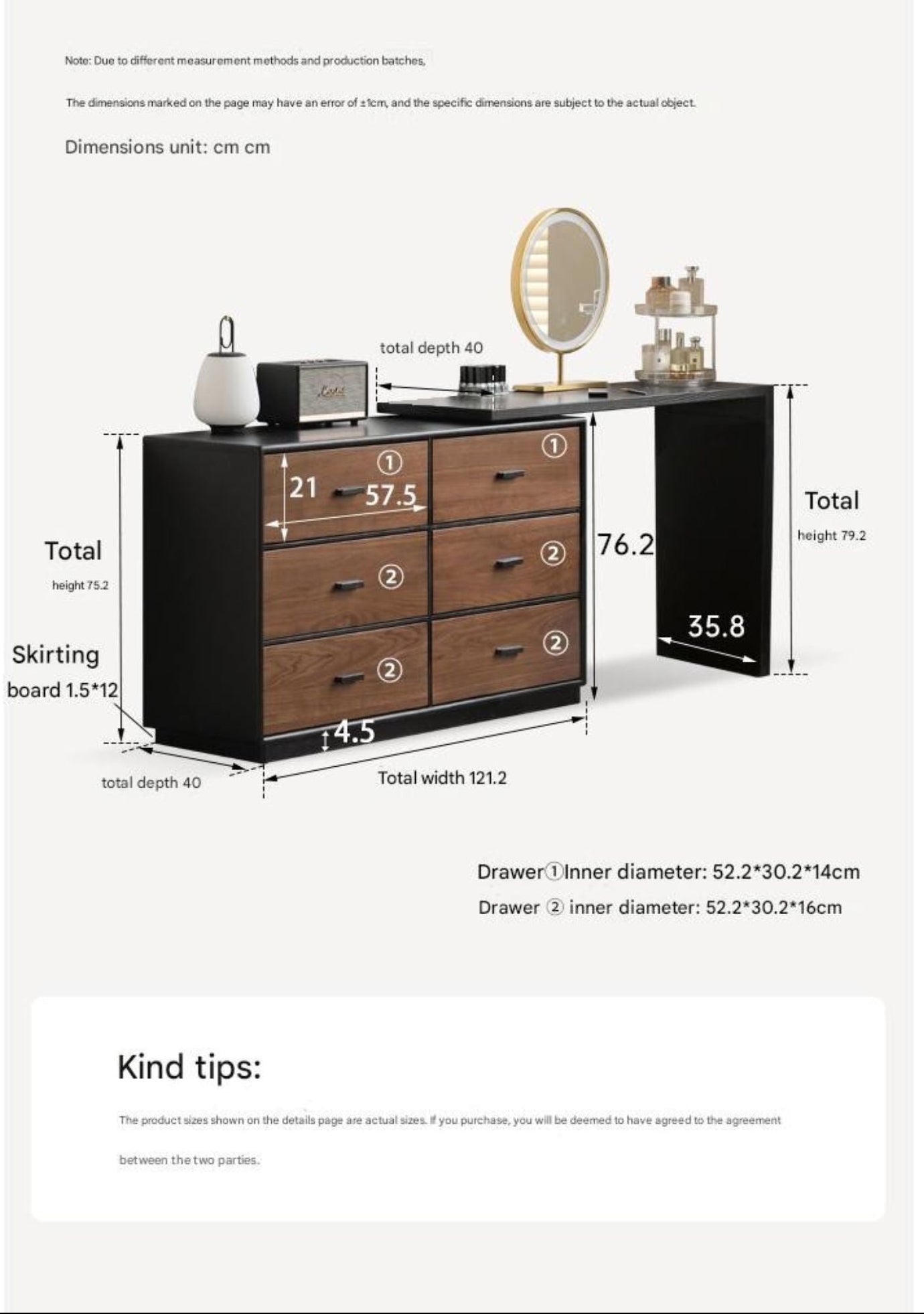 Black Walnut Solid Wood Italian Light Luxury Vanity Table.