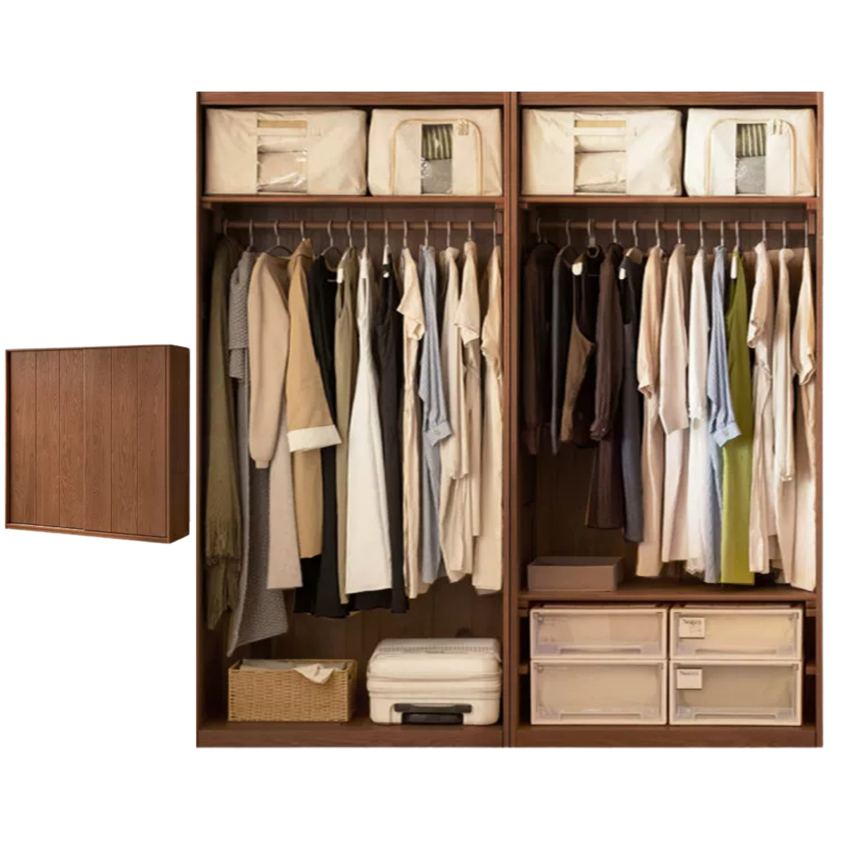 Oak Solid Wood, Solid RubberWood Modern Style Wardrobe