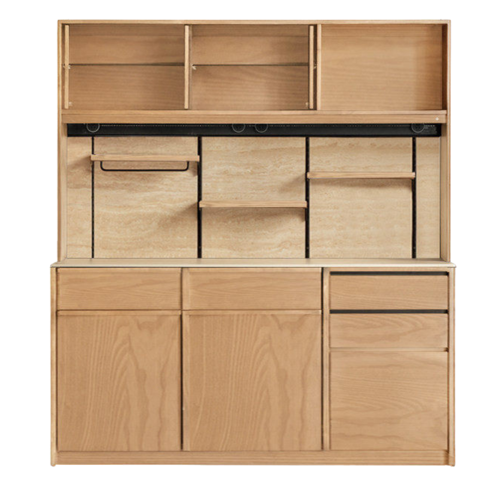 Black Walnut, Sandalwood, Ash Solid Wood Dining Cabinet Antique Style Rock Board