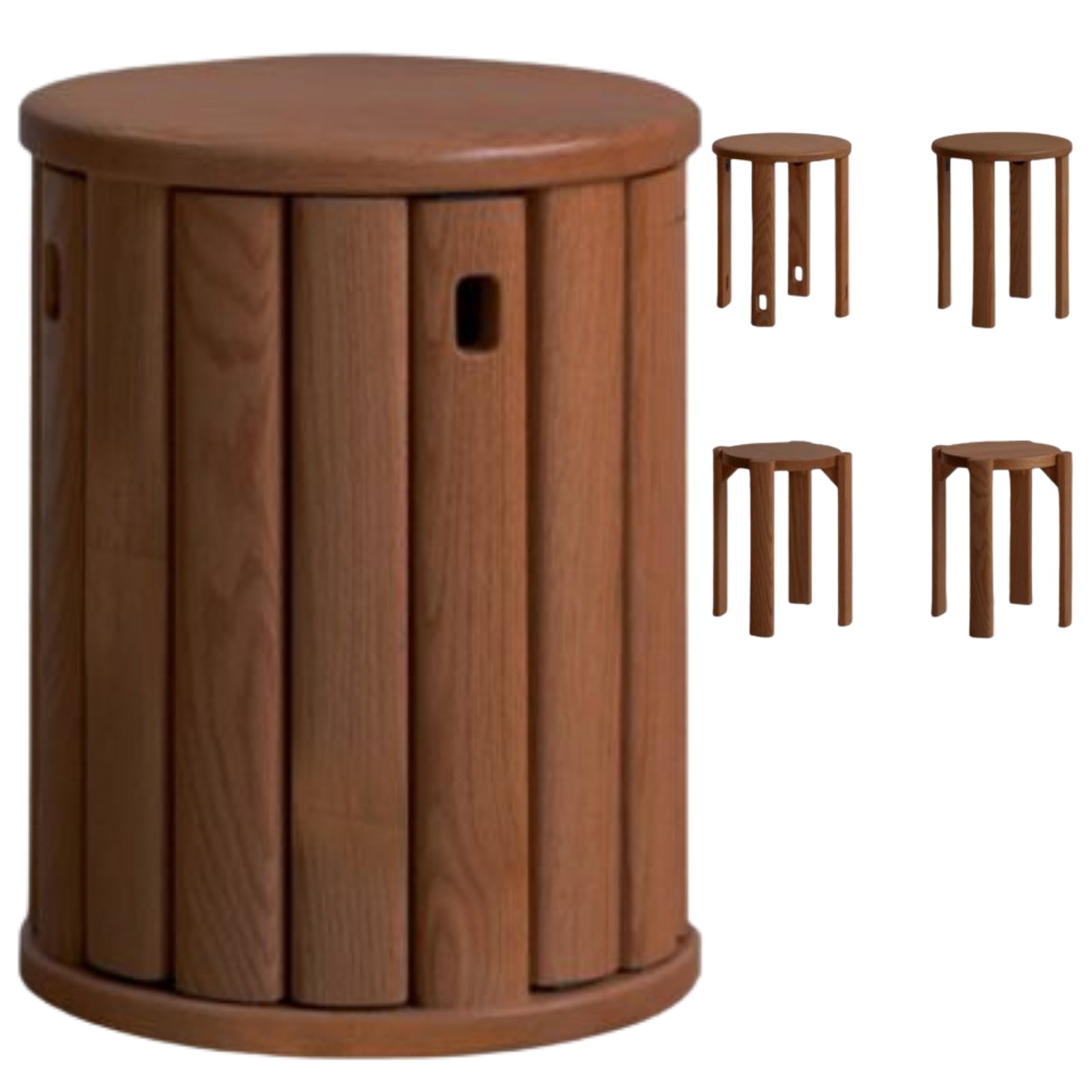 Black Walnut, Ash Oak, Solid Rubberwood Solid Wood Stacking Stool