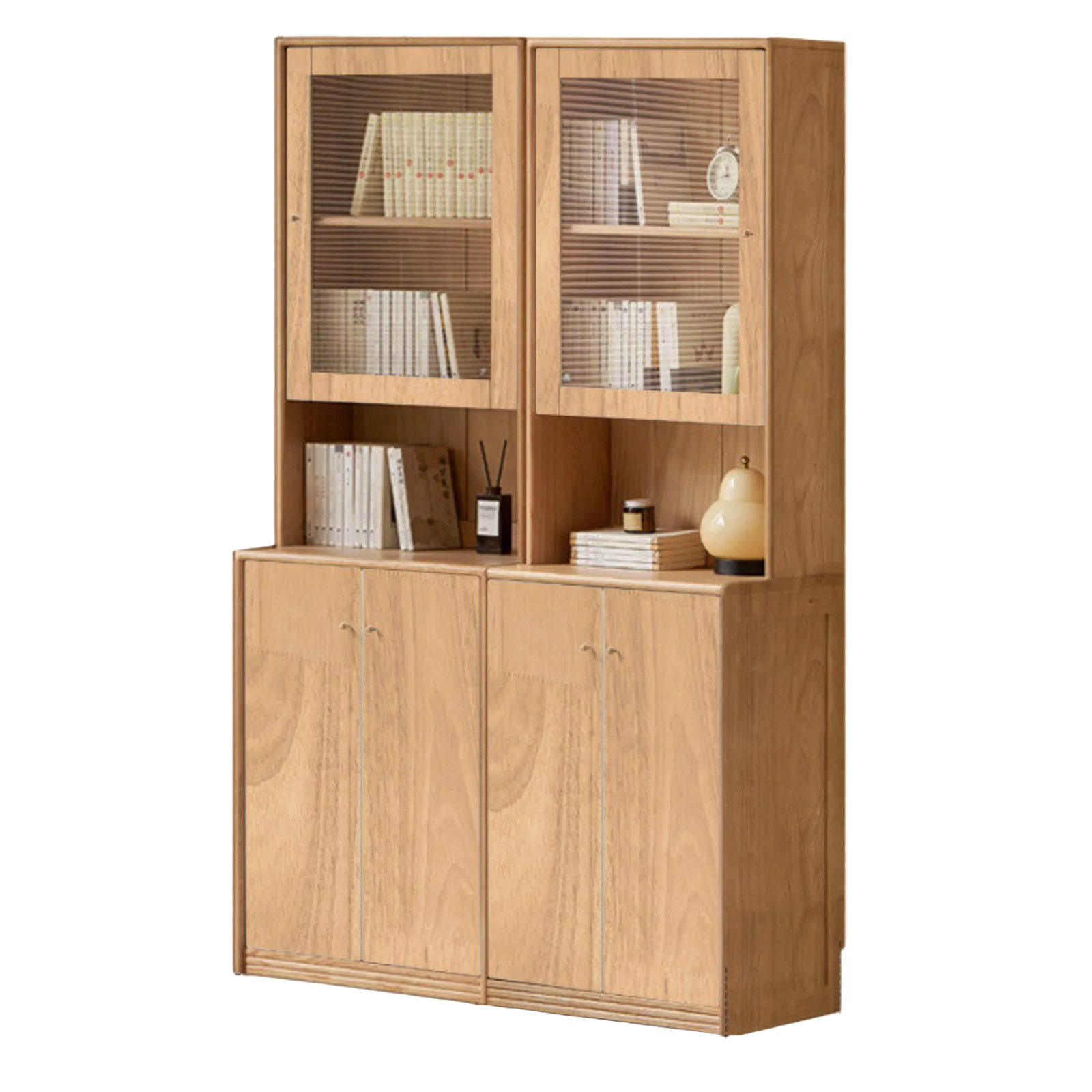 Oak Solid Wood, Solid Rubberwood Combination Bookcase