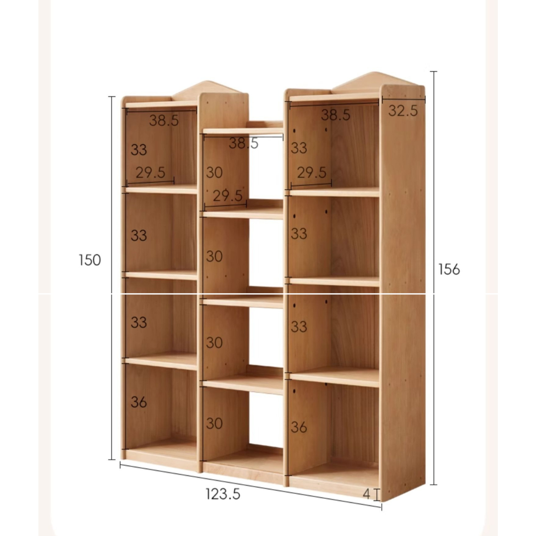 Beech Solid Wood Combination Bookshelf, Cabinet