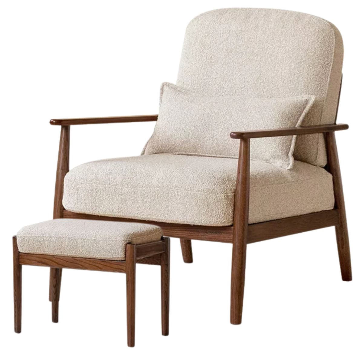 Oak Solid Wood Walnut Color Mid-Century Lounge Chair