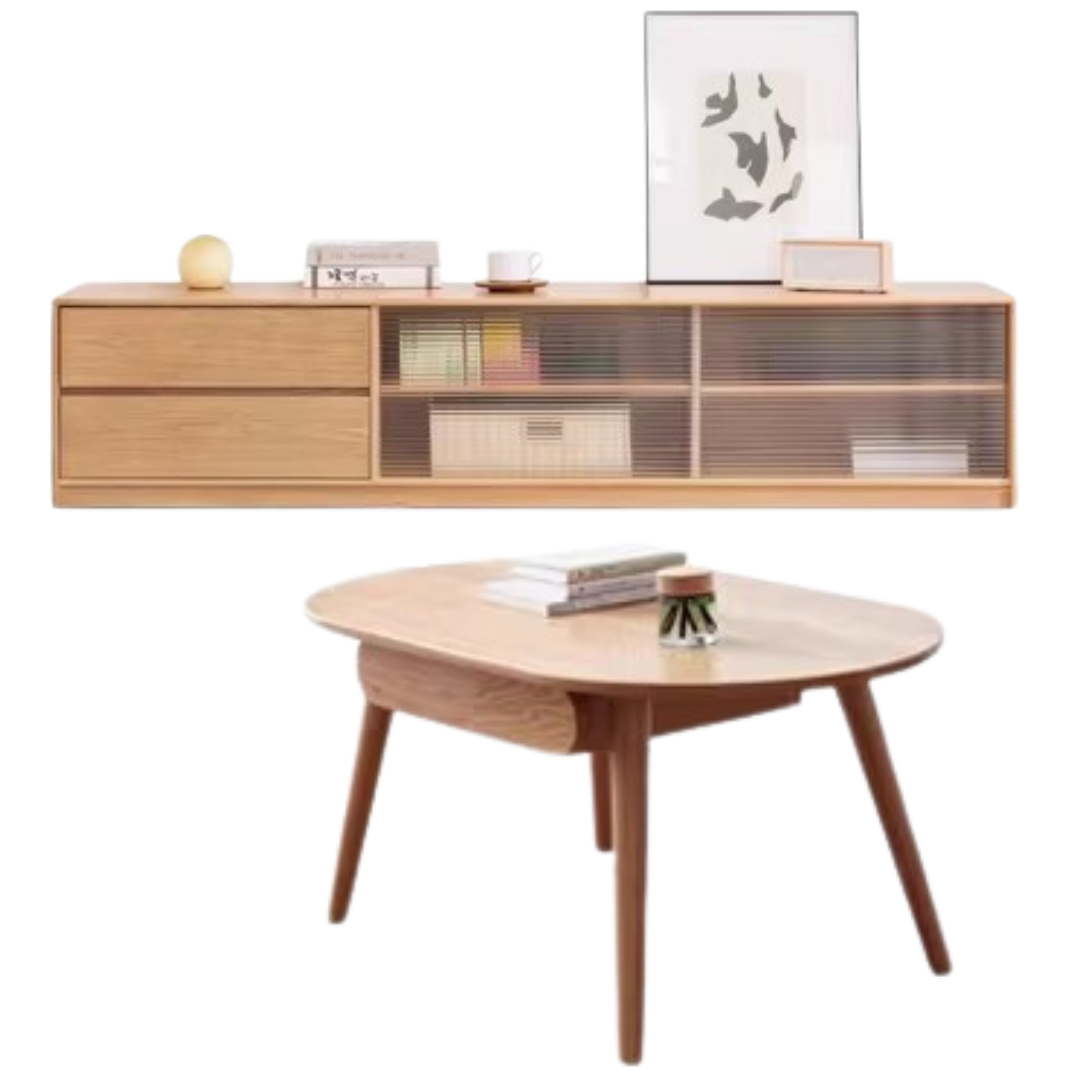 Solid RubberWood, Oak Solid Wood TV Cabinet Floor Combination,