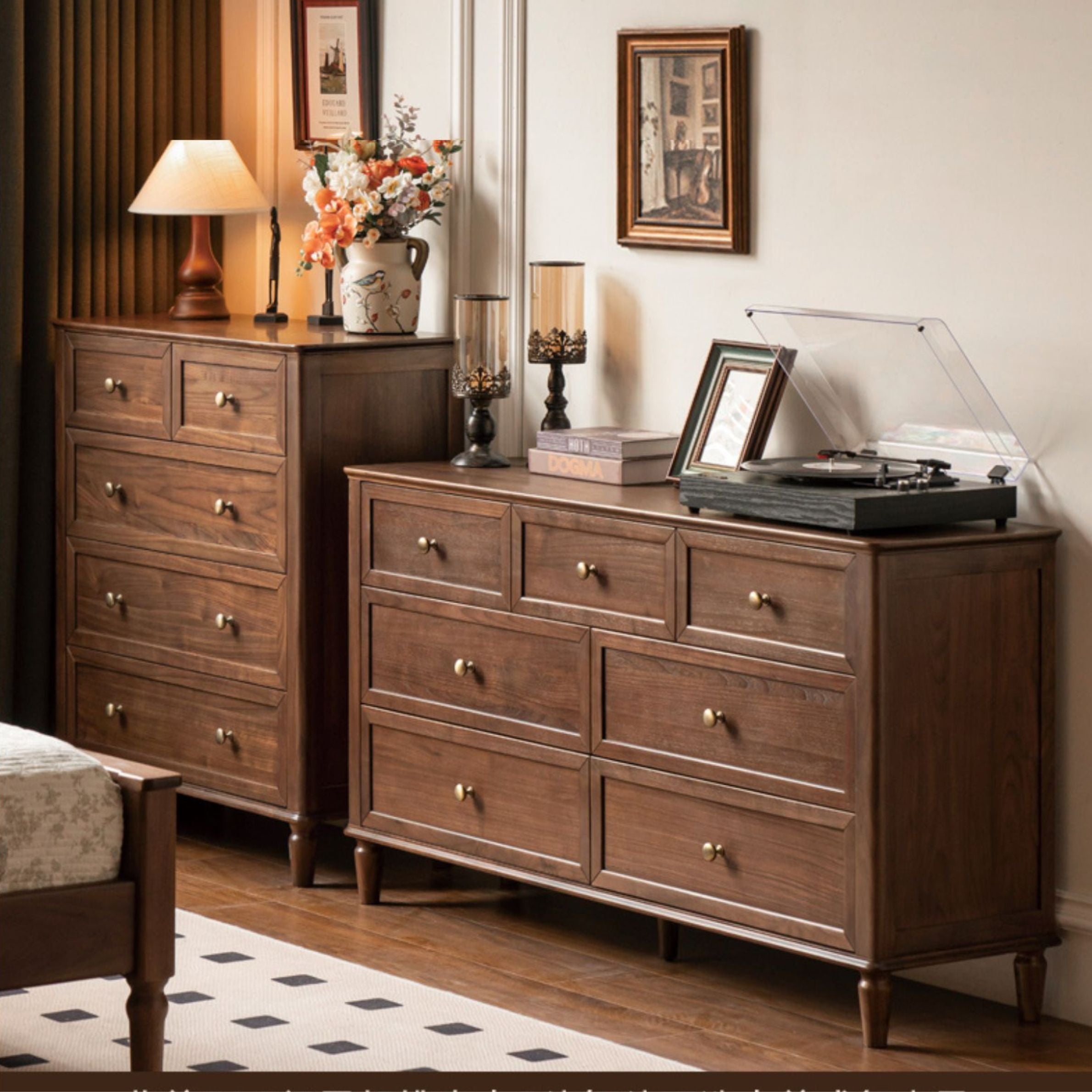 Black Walnut Solid Wood American Retro Chest of Drawers.
