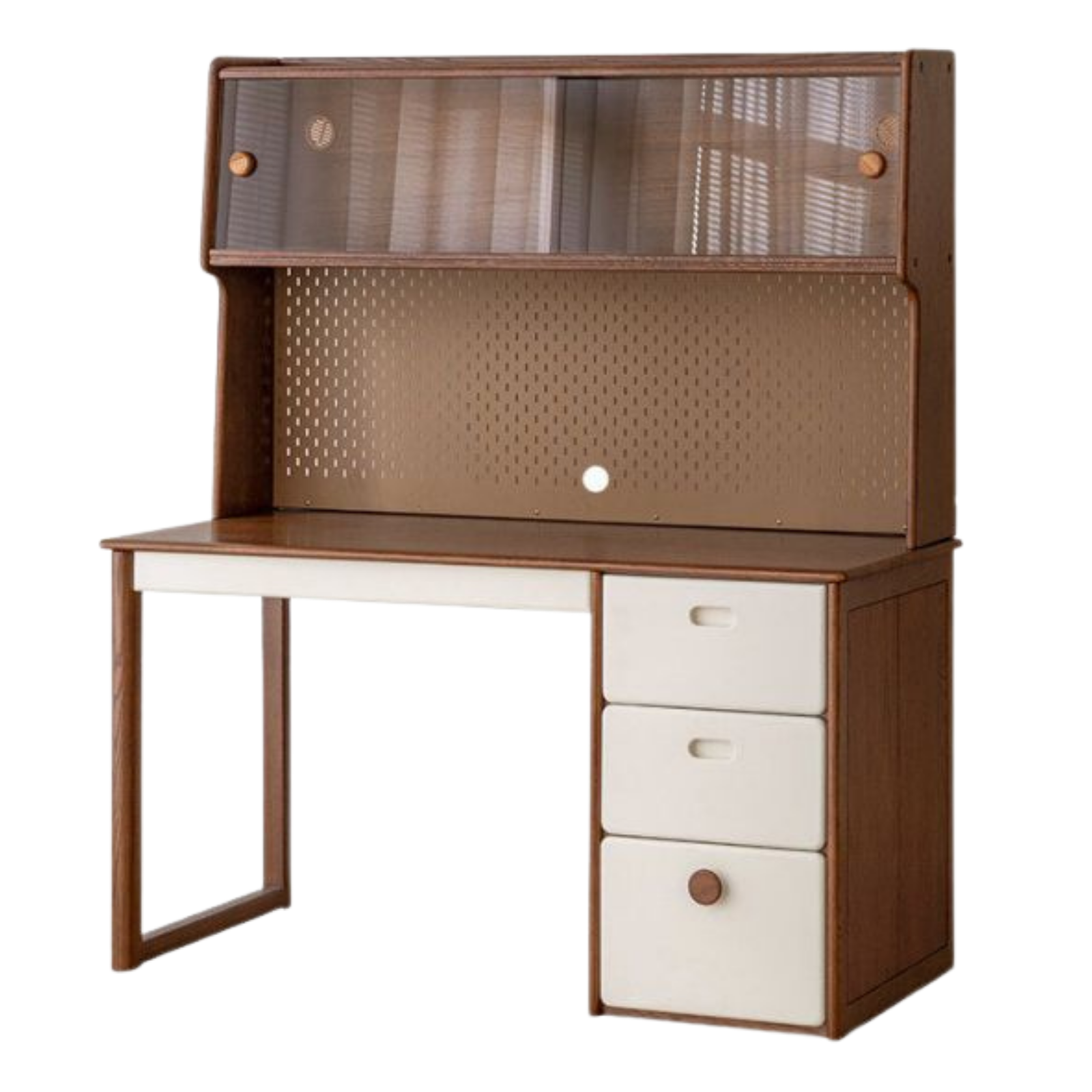 Oak Solid Wood Retro Style Kids Study Desk with Integrated Bookshelf