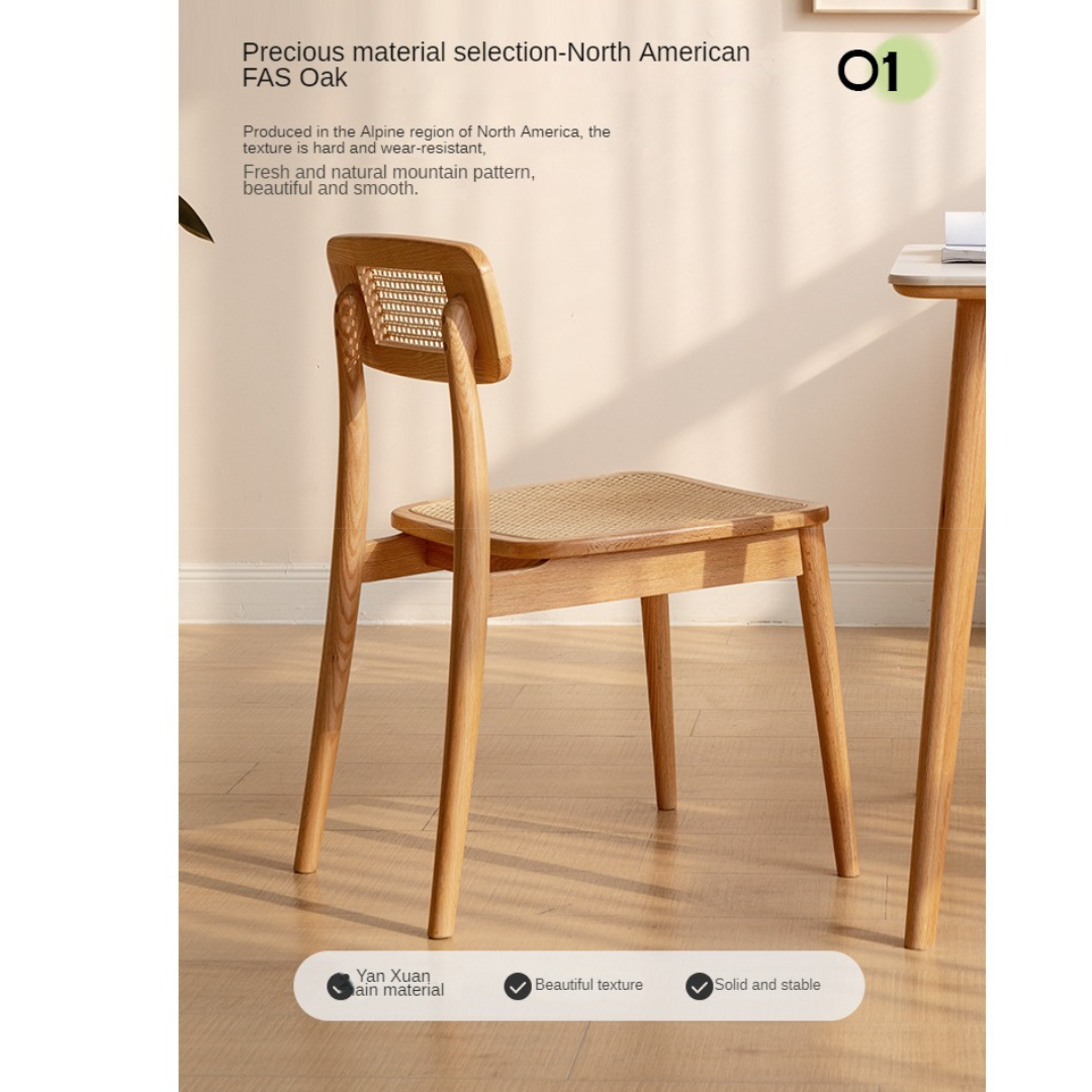 4 pcs set Oak Solid Wood Rattan - Dining Chair