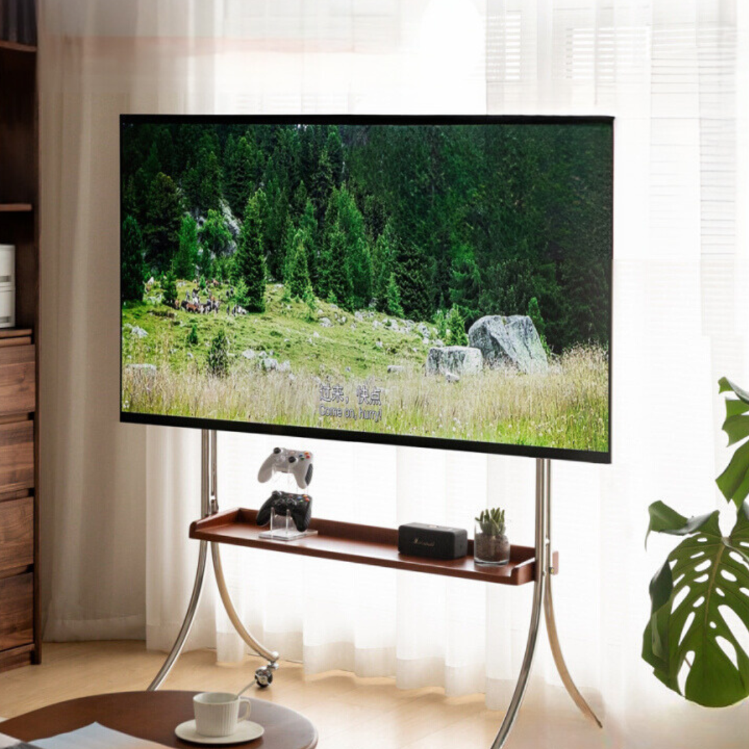 Ash Solid Wood TV Rack Removable Floor-Standing Cart.