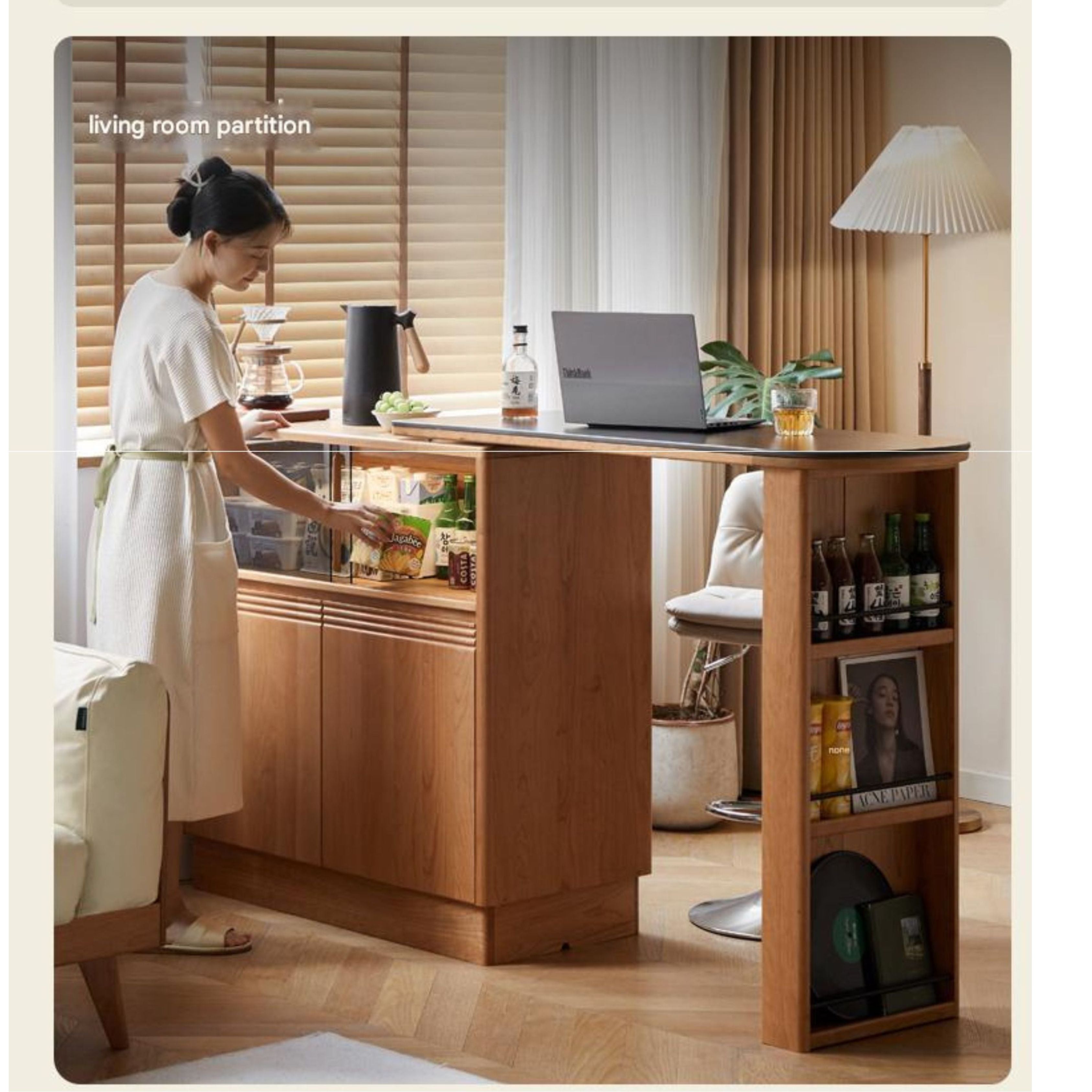 Cherry Solid Wood Telescopic Bar Table