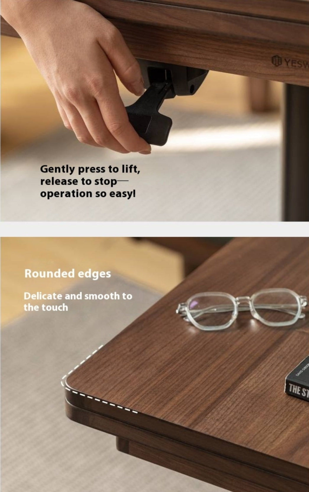 Black Walnut, Oak Solid Wood Rectangular Lift Side Table