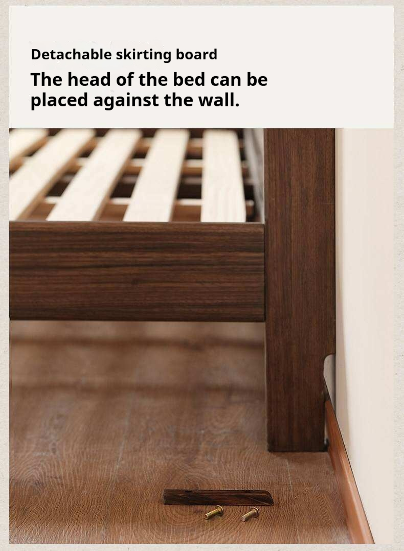 Ebony Solid Wood Bed with Vertical Fluted Panel Headboard and Block Legs