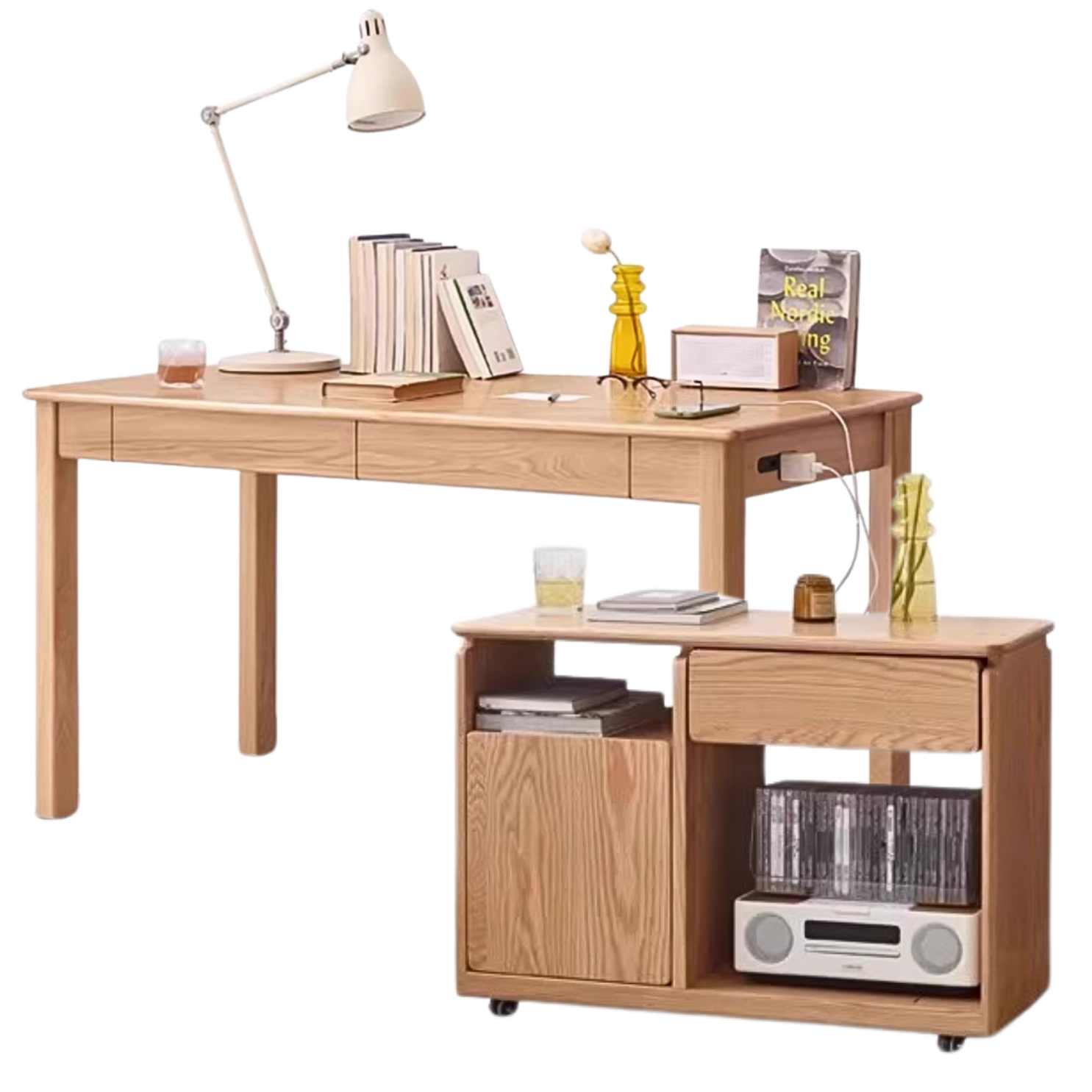 Oak, Ash Solid Wood USB Office Desk