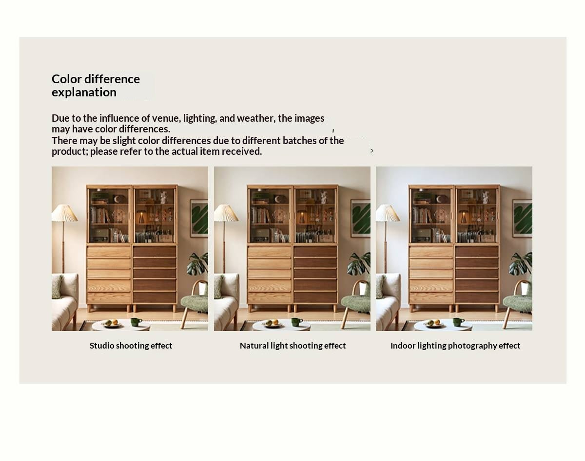 Black Walnut, Oak Solid Wood Glass Display Cabinet with Drawers