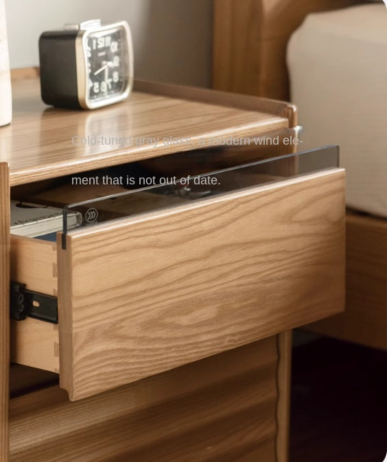 Ash Solid Wood Modern Lighted Nightstand.