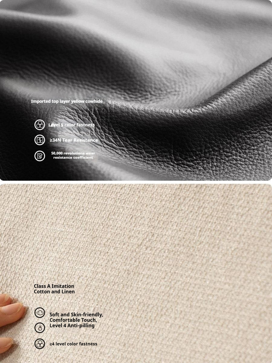 Oak, Ash Solid Wood Wabi Sabi Style Genuine Leather Sofa, fabric sofa