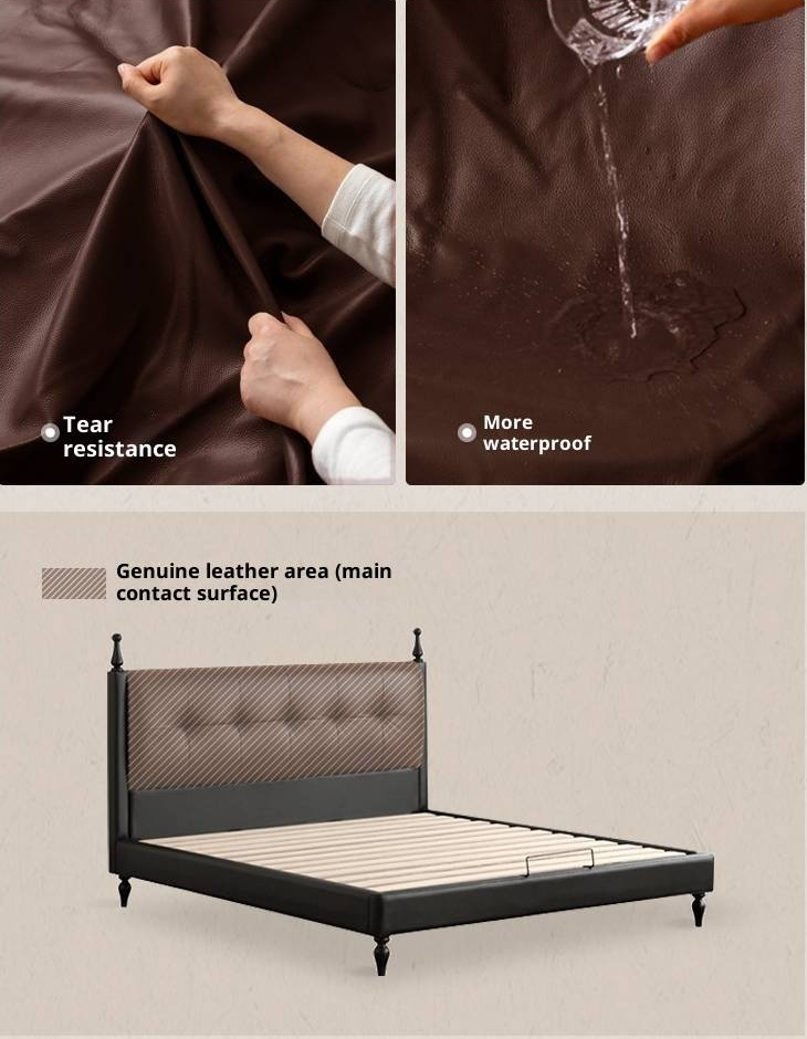 Luxury Genuine Leather Soft Backrest Bed, American Retro Style