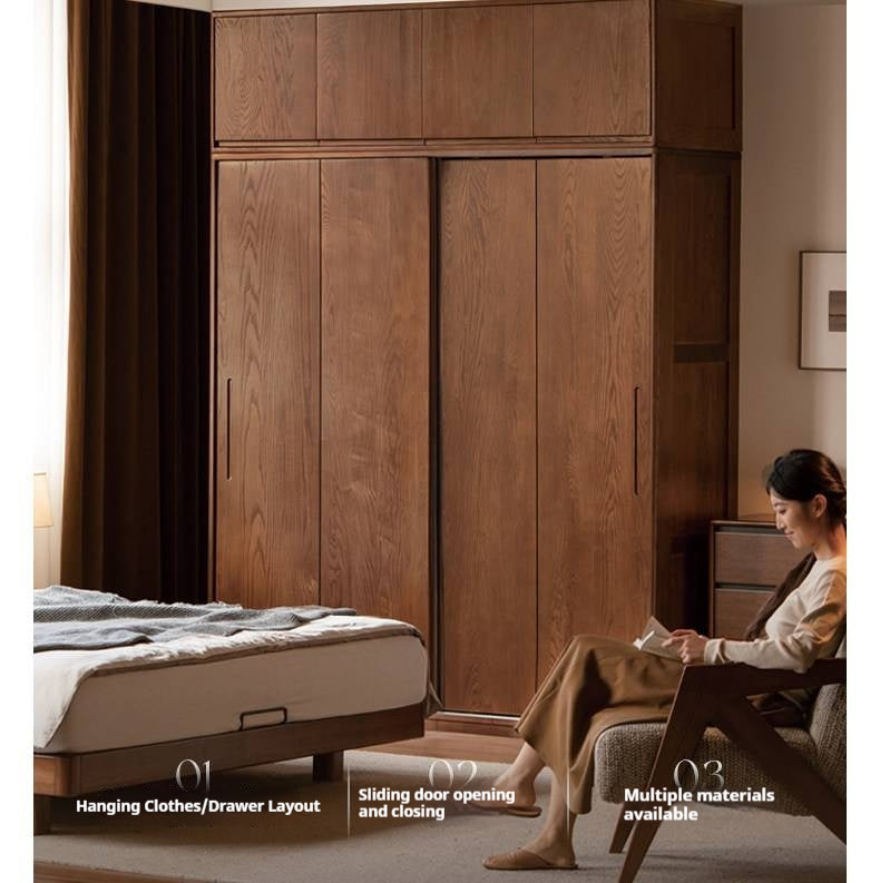 White Ash, Ash, Oak Solid Wood Wardrobe With Sliding Doors