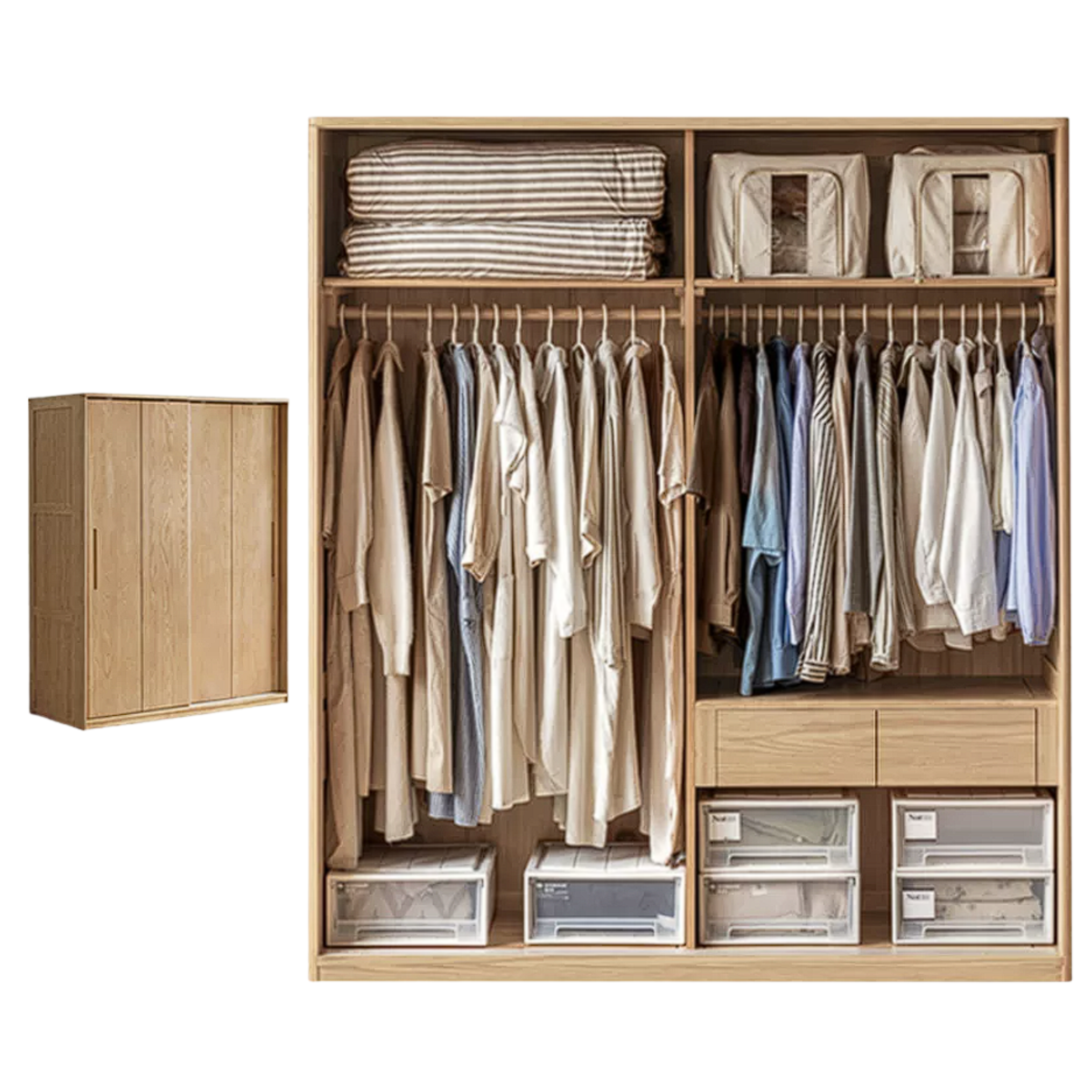 Ash Solid Wood Sliding Door Wardrobe