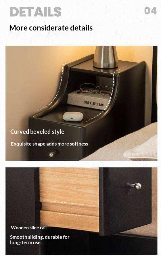 Solid RubberWood Ultra-Narrow Nightstand Storage Cabinet