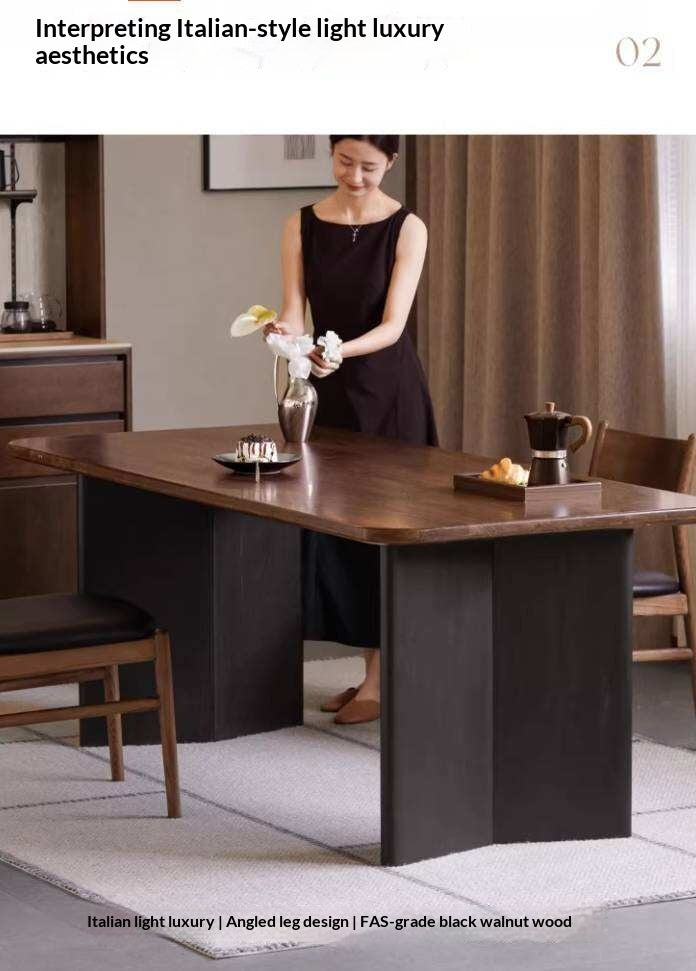 Black Walnut Solid Wood Dining Table with Italian Light Luxury Design