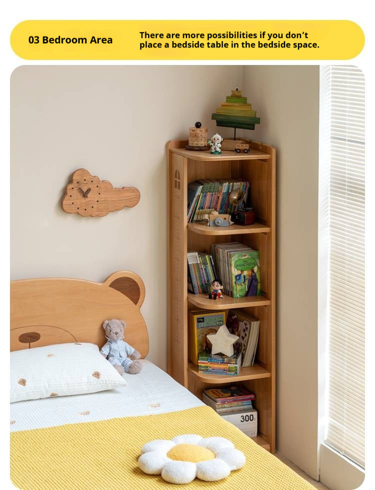 Beech Solid Wood Children's Bookshelf Storage Corner Cabinet