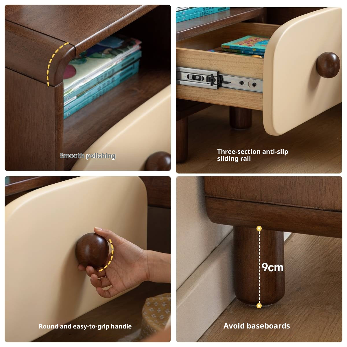 Solid Rubberwood Solid Wood Modern Children's Nightstand