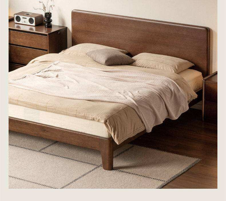 Golden Rosewood Solid Wood Platform Bed with Panel Headboard